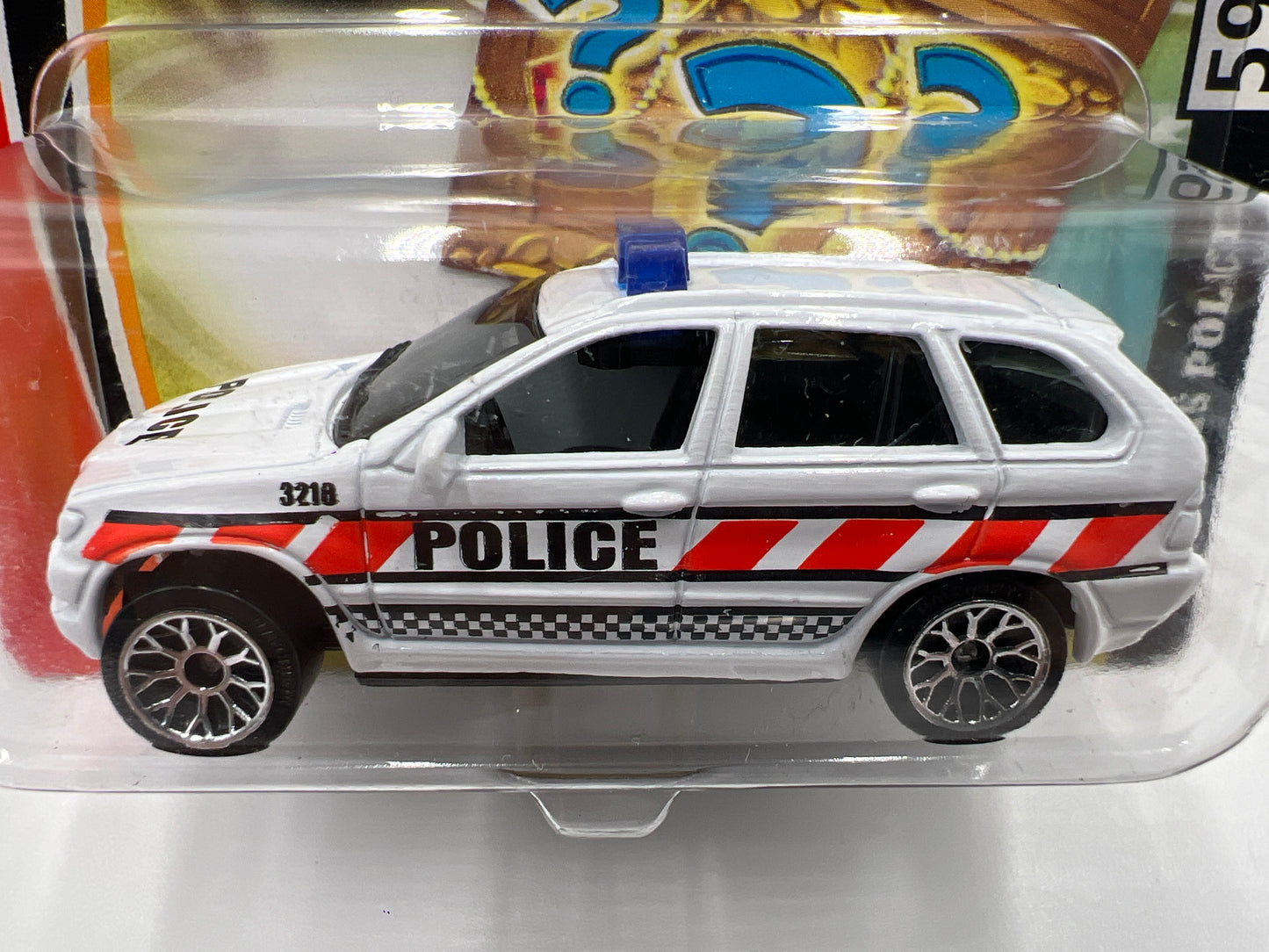 Matchbox #59 Bonus Treasure Short Card BMW X5 Police White W/Protector VHTF