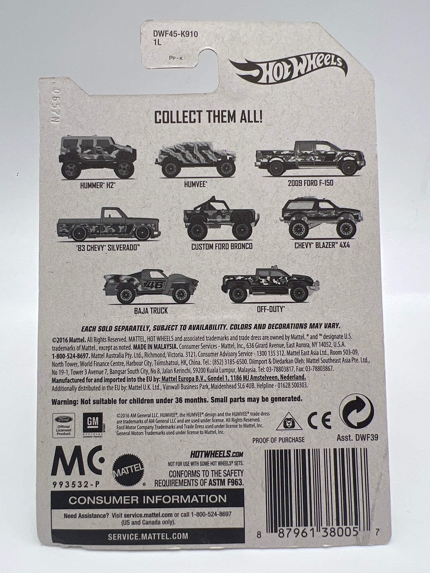 Hot Wheels Camouflage Series #6 Chevy Blazer 4x4 Black/Orange 161F