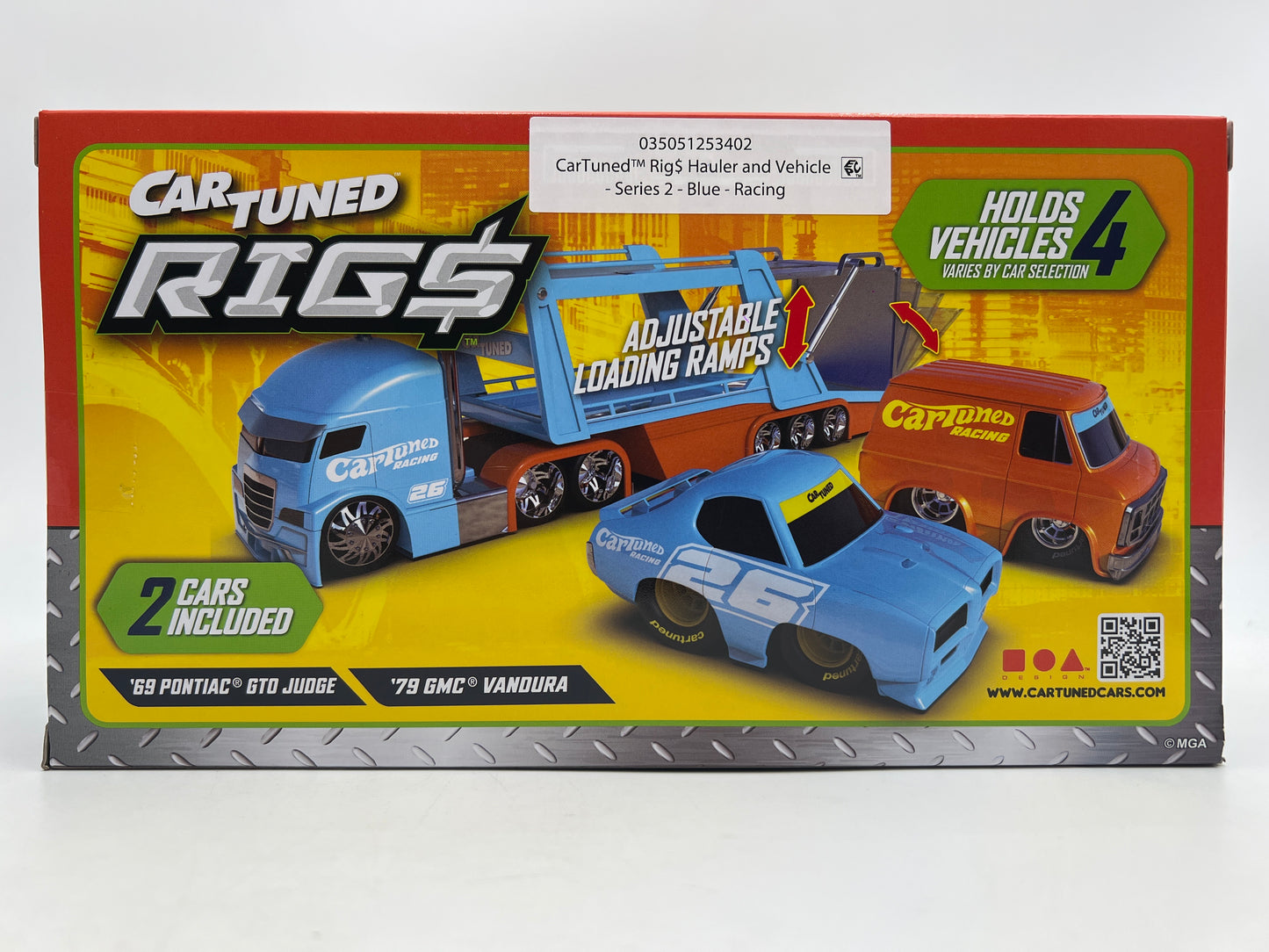 MGA Car Tuned Rigs Series 2 Custom Car Carrier W/69 Pontiac GTO Judge & 79 GMC Vandura