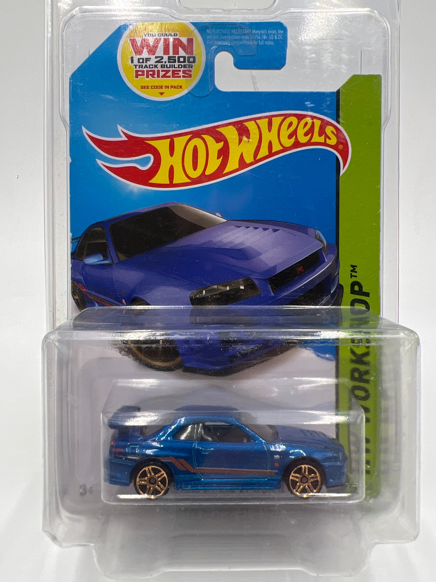 2014 Hot Wheels Workshop #230 Nissan Skyline GT-R R34 Blue W/Protector