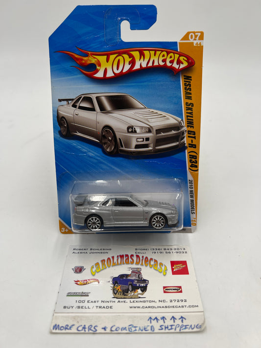 2010 Hot Wheels New Models #007 Nissan Skyline GT-R R34 Silver HTF W/Protector *Bad Card*