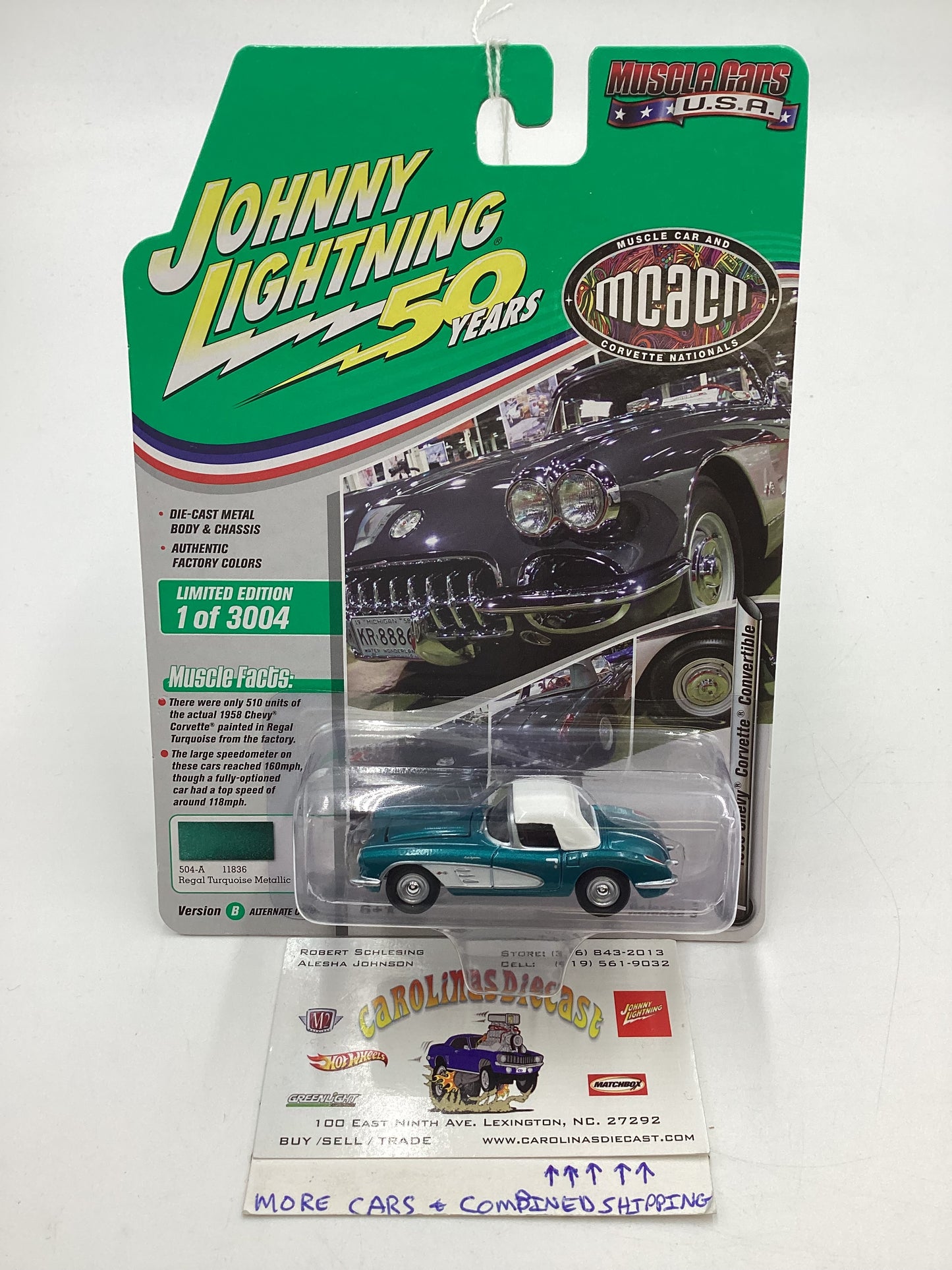 Johnny Lightning Muscle Cars USA MCACN Release Version 3 1958 Chevy Corvette Convertible Turquoise 185B