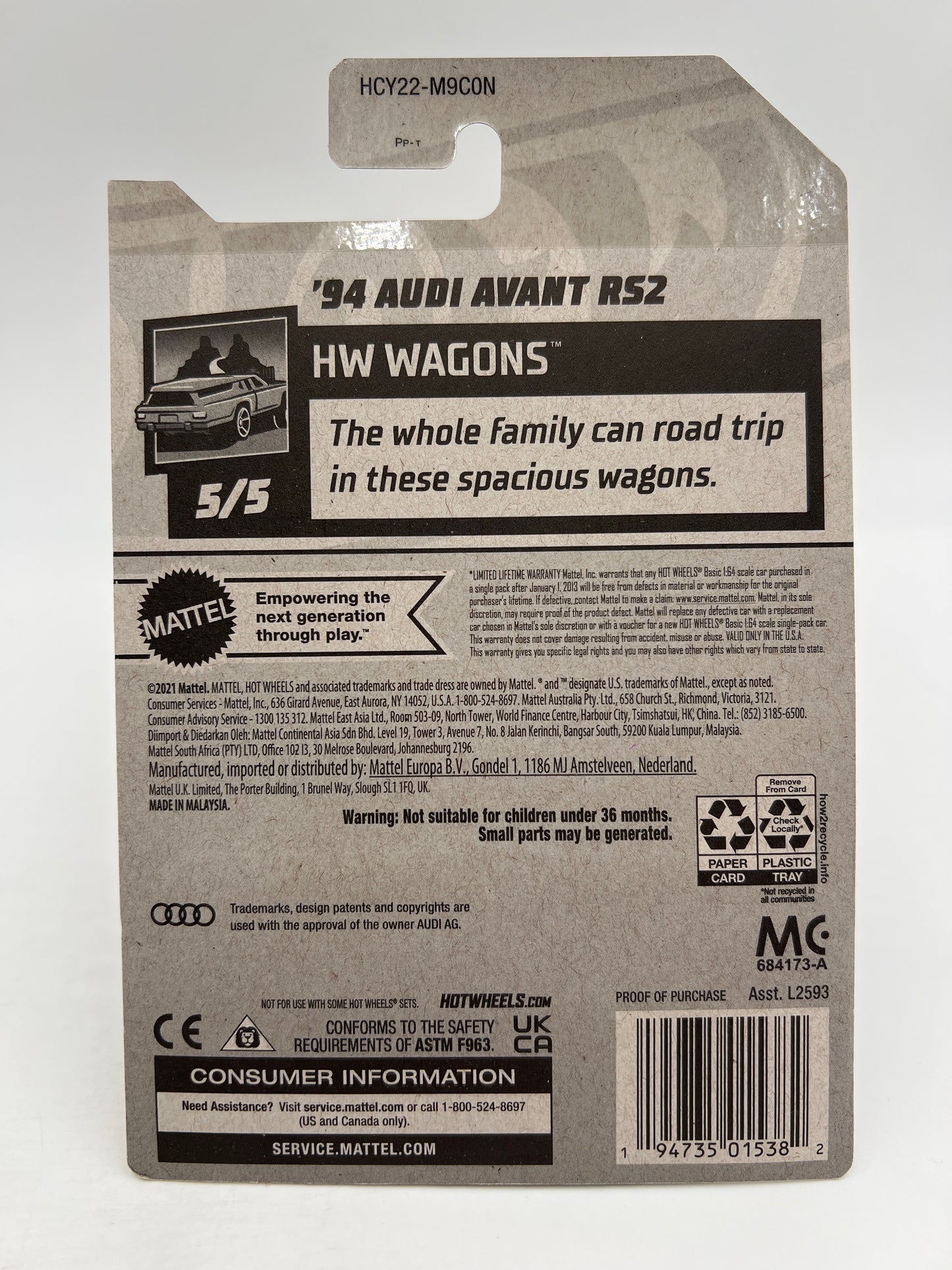 2022 Hot Wheels Super Treasure Hunt #228 94 Audi Avant RS2 Black W/Protector