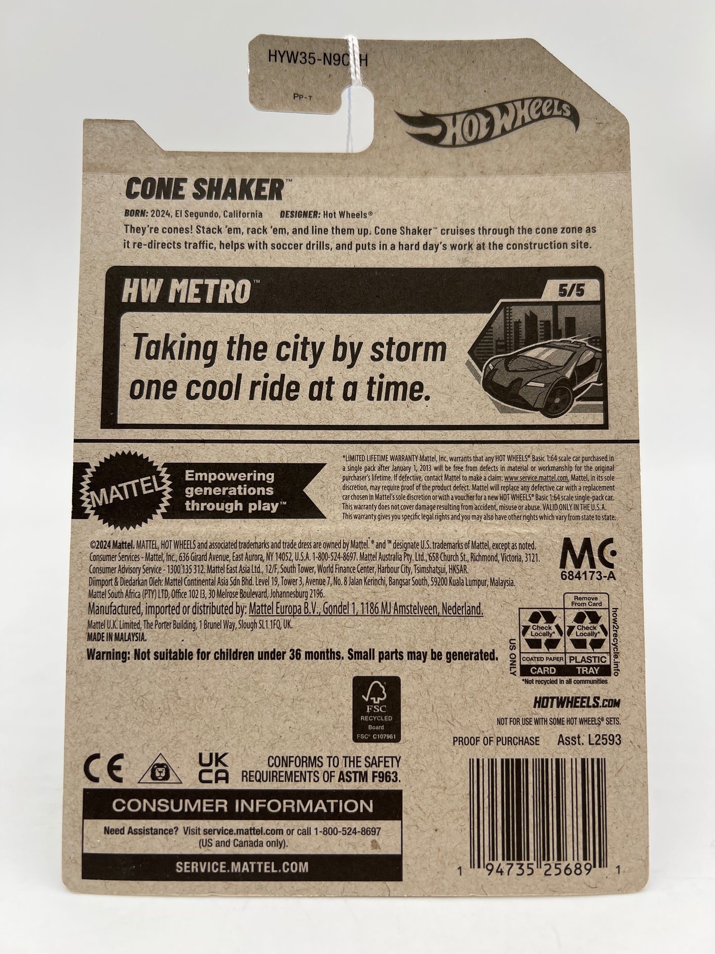 2025 Hot Wheels H Case Metro #148 Cone Shaker Orange/Green 122D