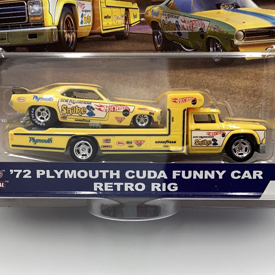 HOT WHEELS TEAM Transport 72 Plymouth Cuda Snake Funny Car and Retro Rig #4 245B