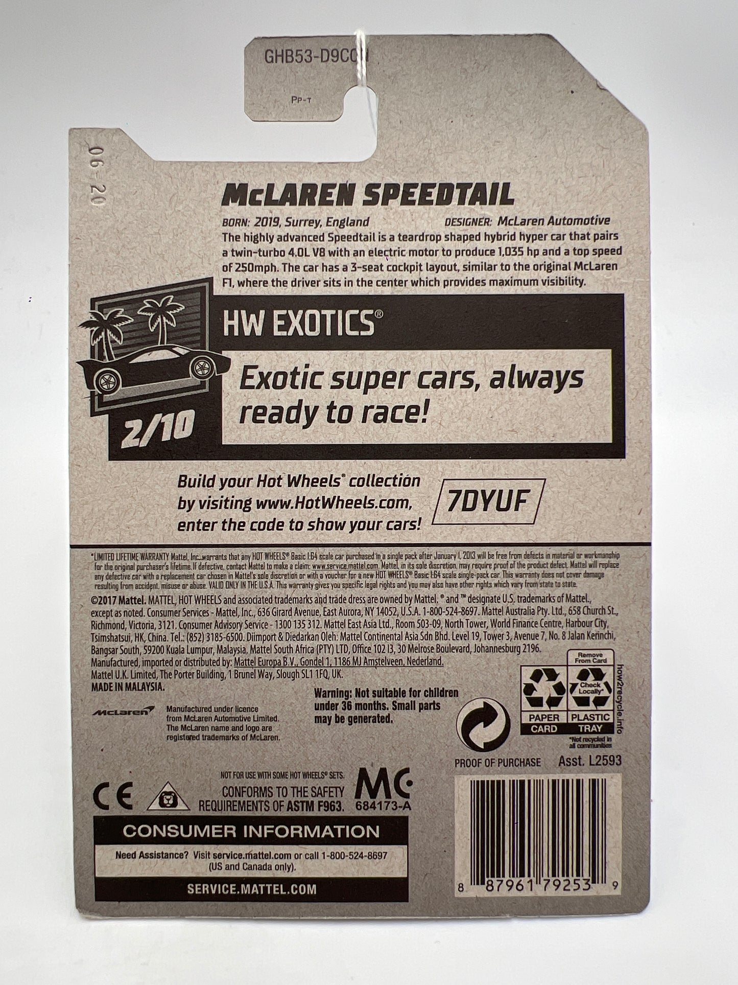 2020 Hot Wheels Exotics #227 McLaren Speedtail Light Blue