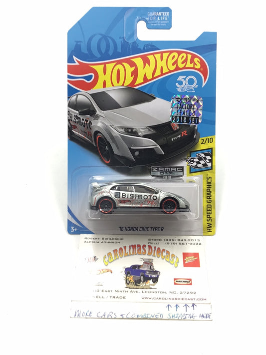 2018 Hot wheels Zamac #17 16 Honda Civic Type R Factory Sealed sticker
