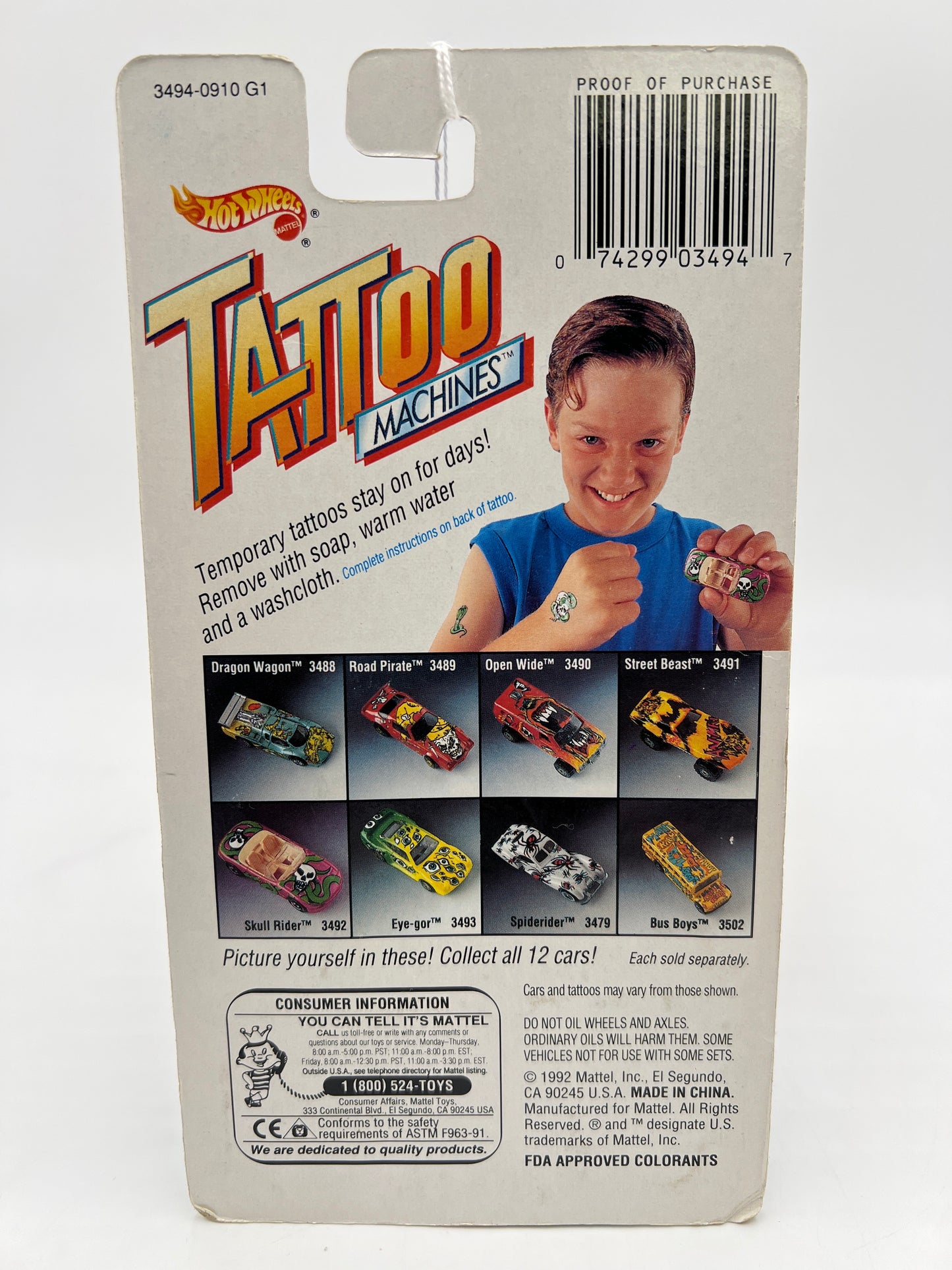 1992 Hot Wheels Tattoo Machines Ferrari 308 Blue