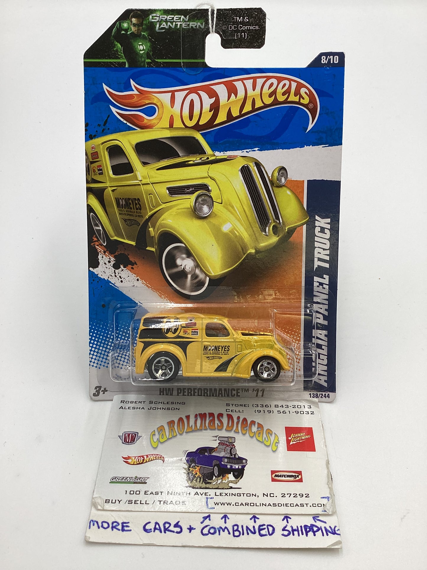 2011 Hot wheels #138 Anglia Panel Truck Yellow Moon Eyes Green Lantern Card (SR)