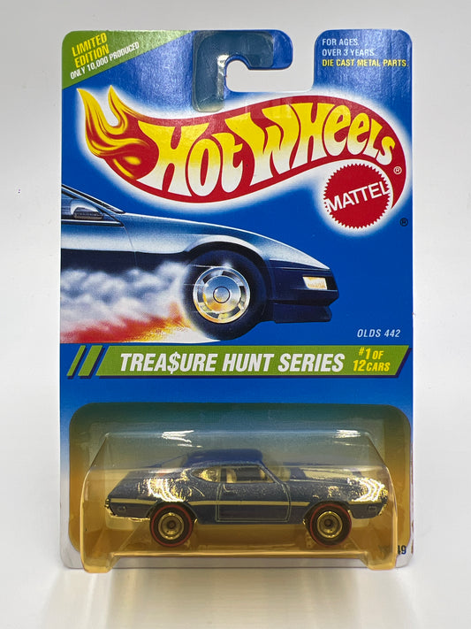 1995 Hot Wheels Treasure Hunt Series #1 Real Riders Olds 442 Blue W/Protector Blister Yellowed