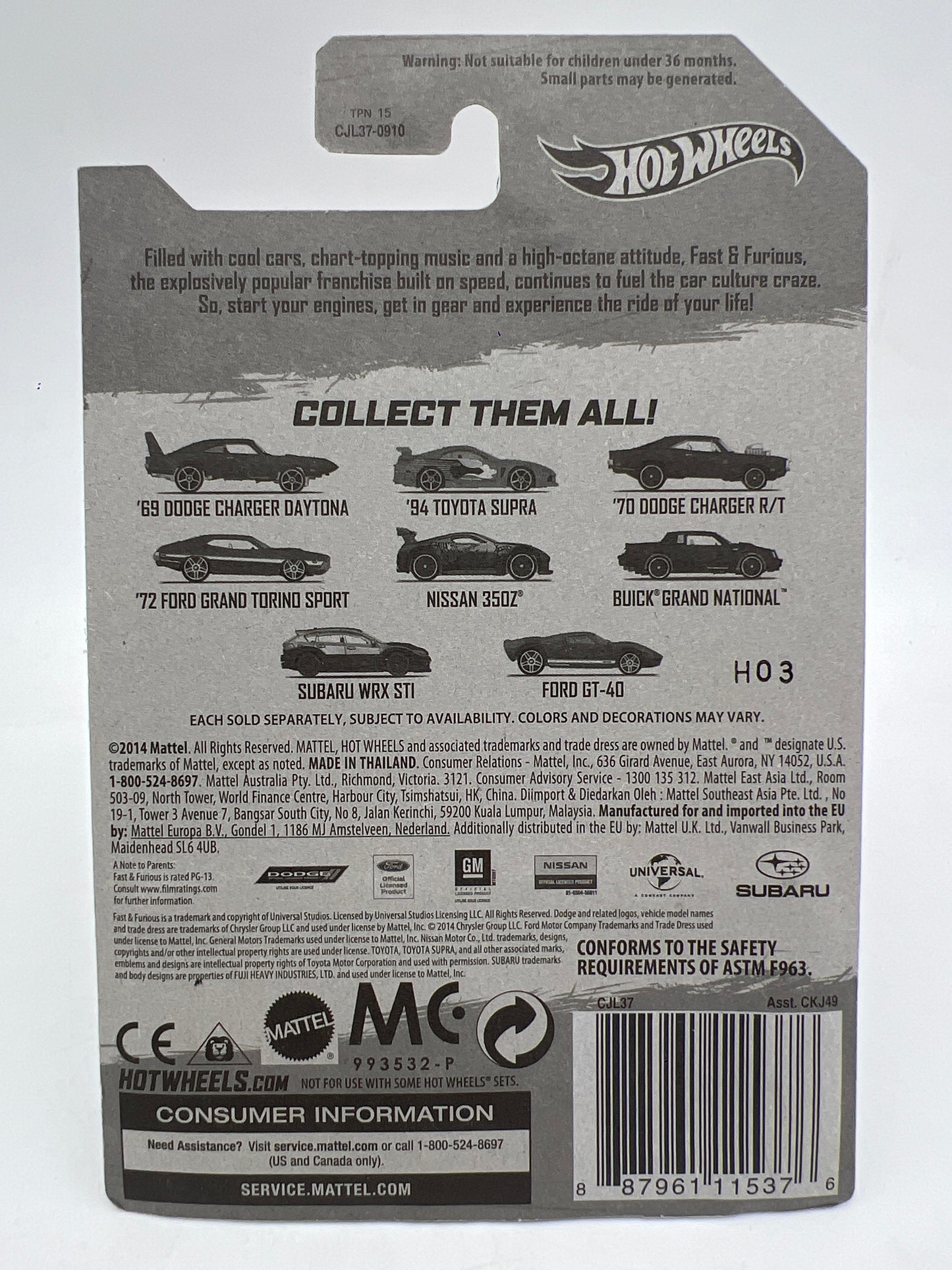 Hot Wheels Fast And Furious #7 Subaru WRX STI Black/Silver W/Protector