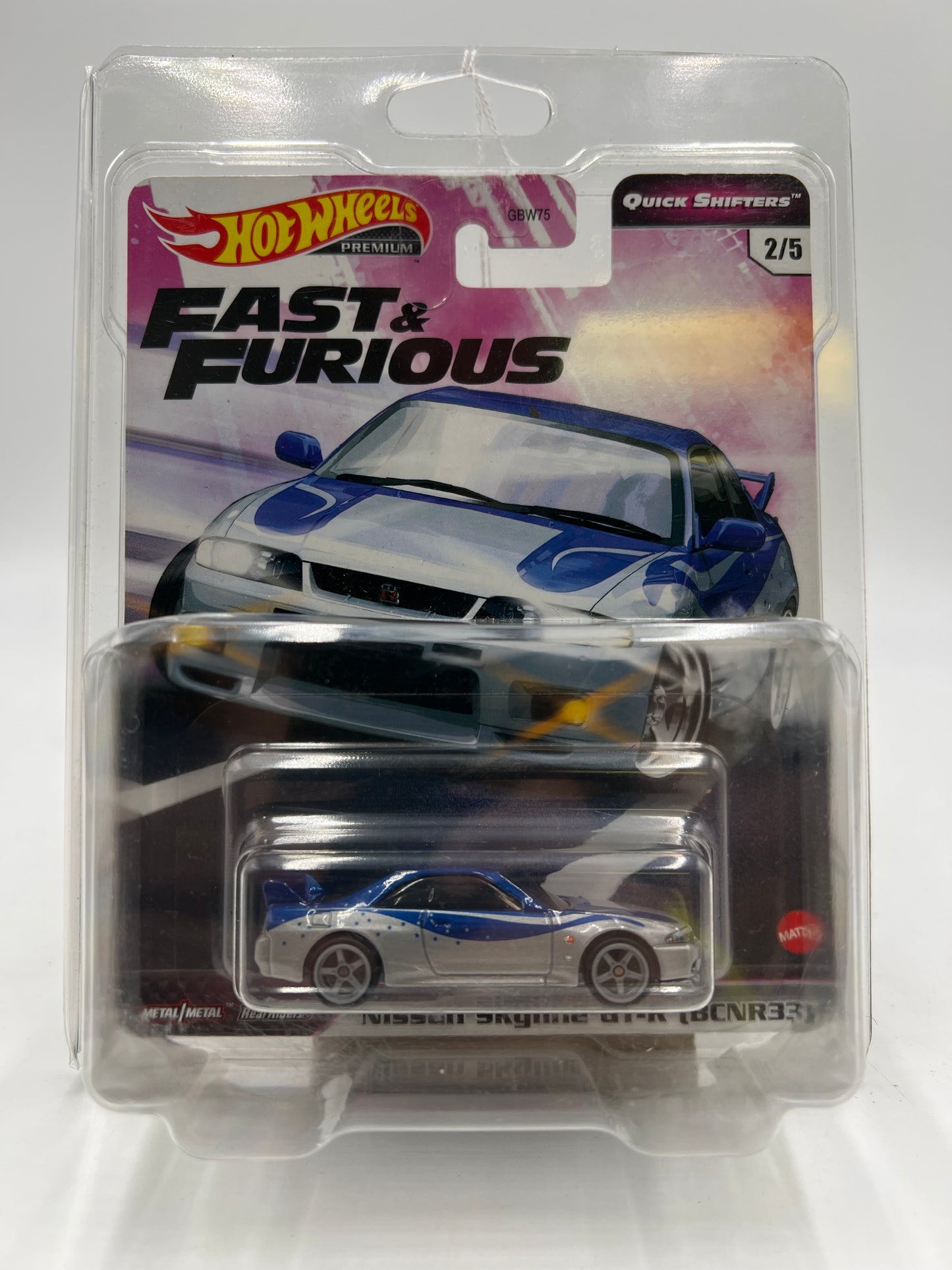 Hot Wheels Fast & Furious Quick Shifters #2 Nissan Skyline GT-R BCNR33 Silver/Blue W/Protector