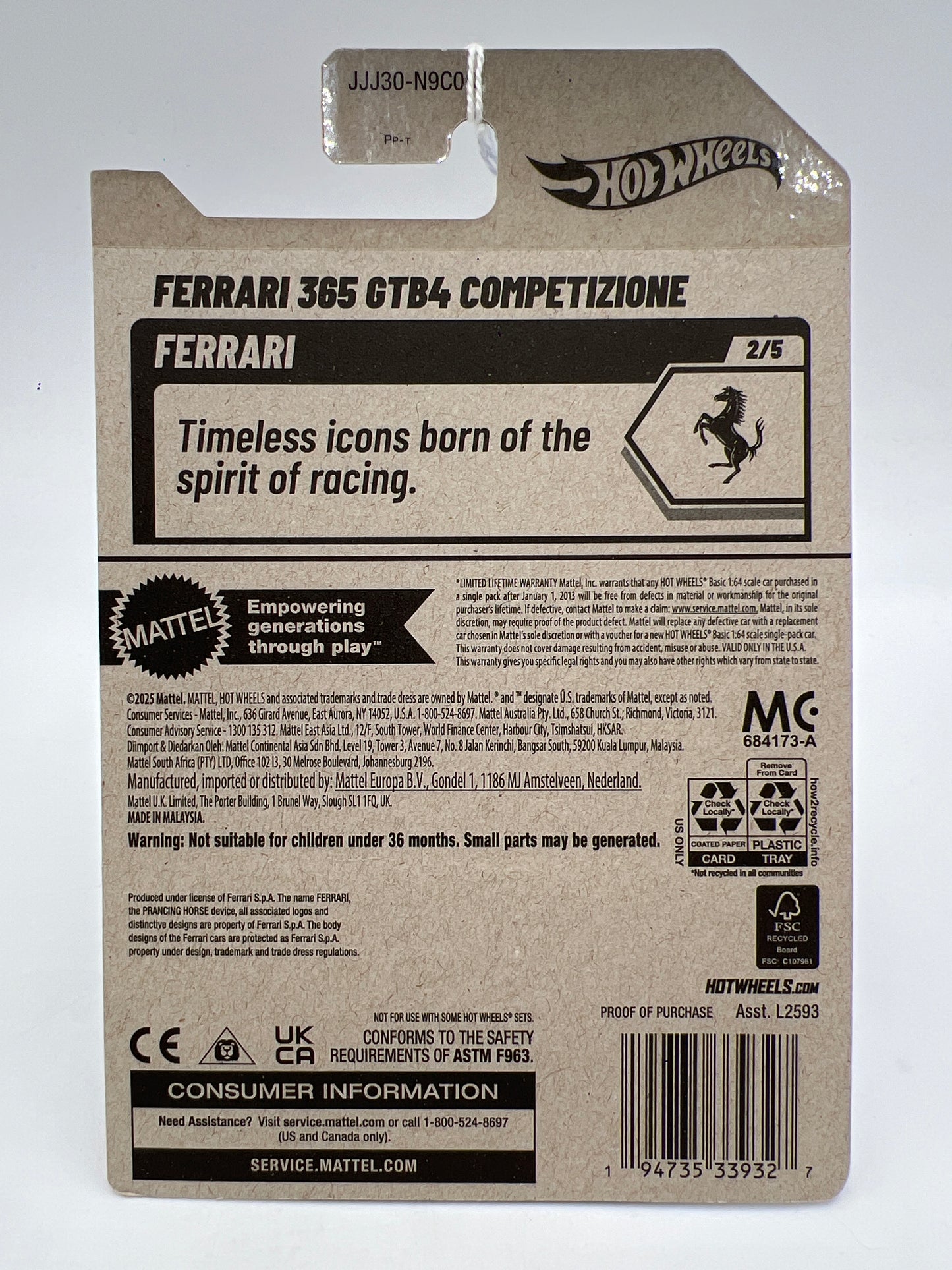 2026 Hot Wheels C Case Ferrari #62 Ferrari 365 GTB4 Competizione White