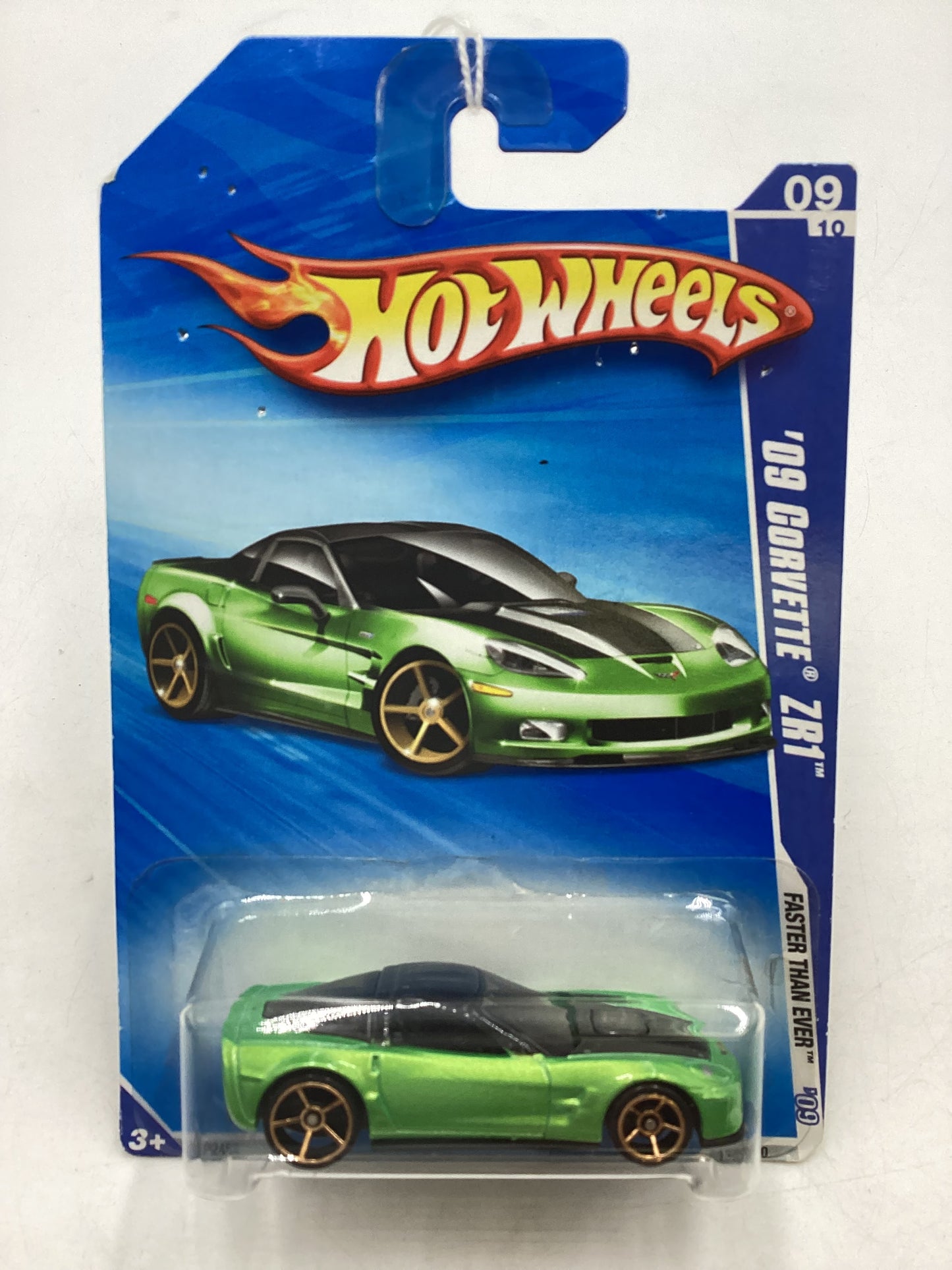 2009 Hot Wheels #135 09 Corvette ZR1 Green Pin Holes in Card 18D