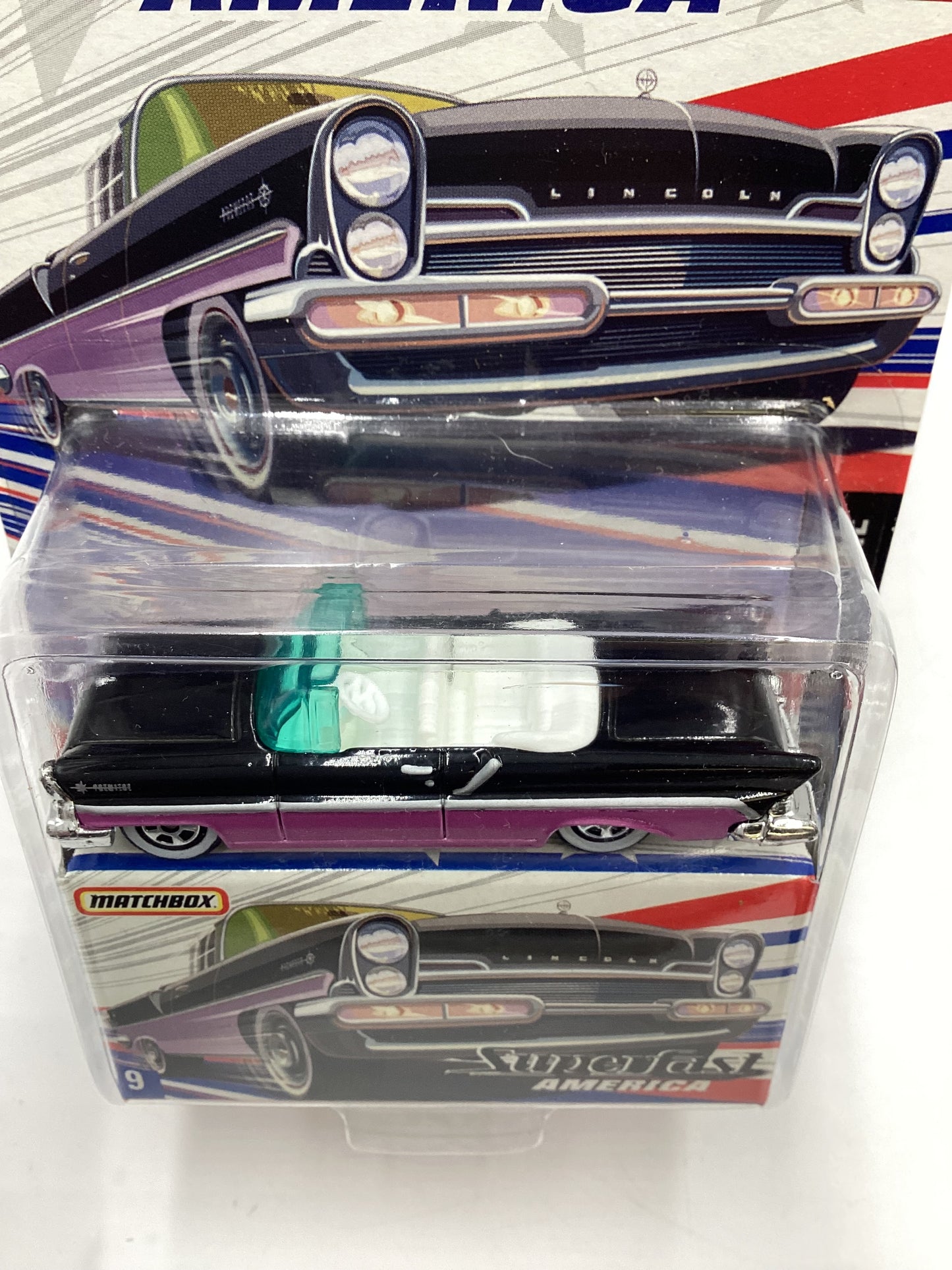 Matchbox Superfast America #9 1957 Lincoln Premiere Black/Purple 174F