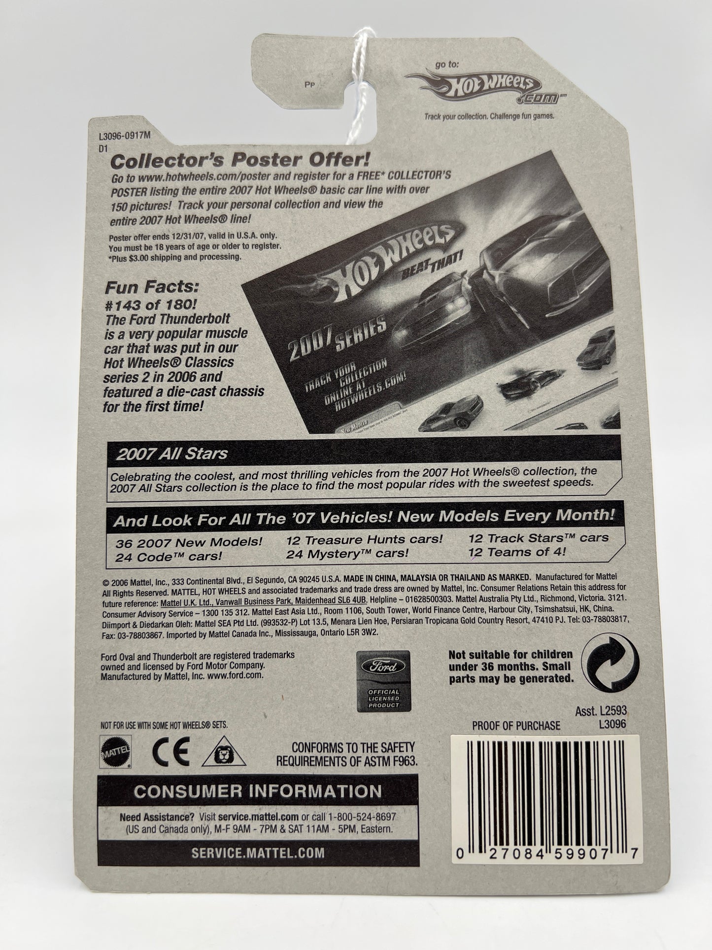 2007 Hot Wheels All Stars #143 Ford Thunderbolt Black 5SP Wheels 27B