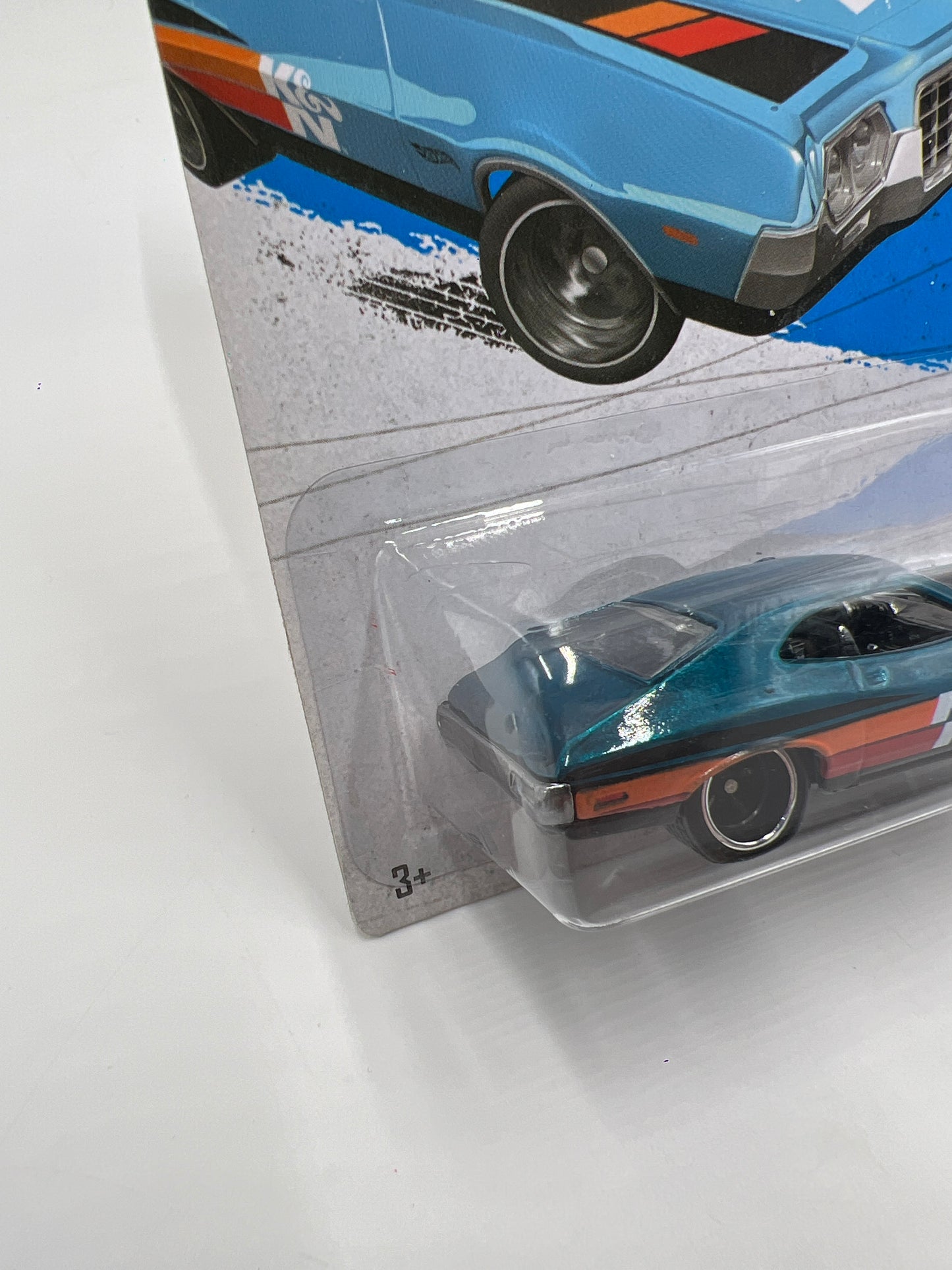 2013 Hot Wheels Super Treasure Hunt #242 72 Ford Gran Torino Sport Blue K&N W/Protector Crushed Blister