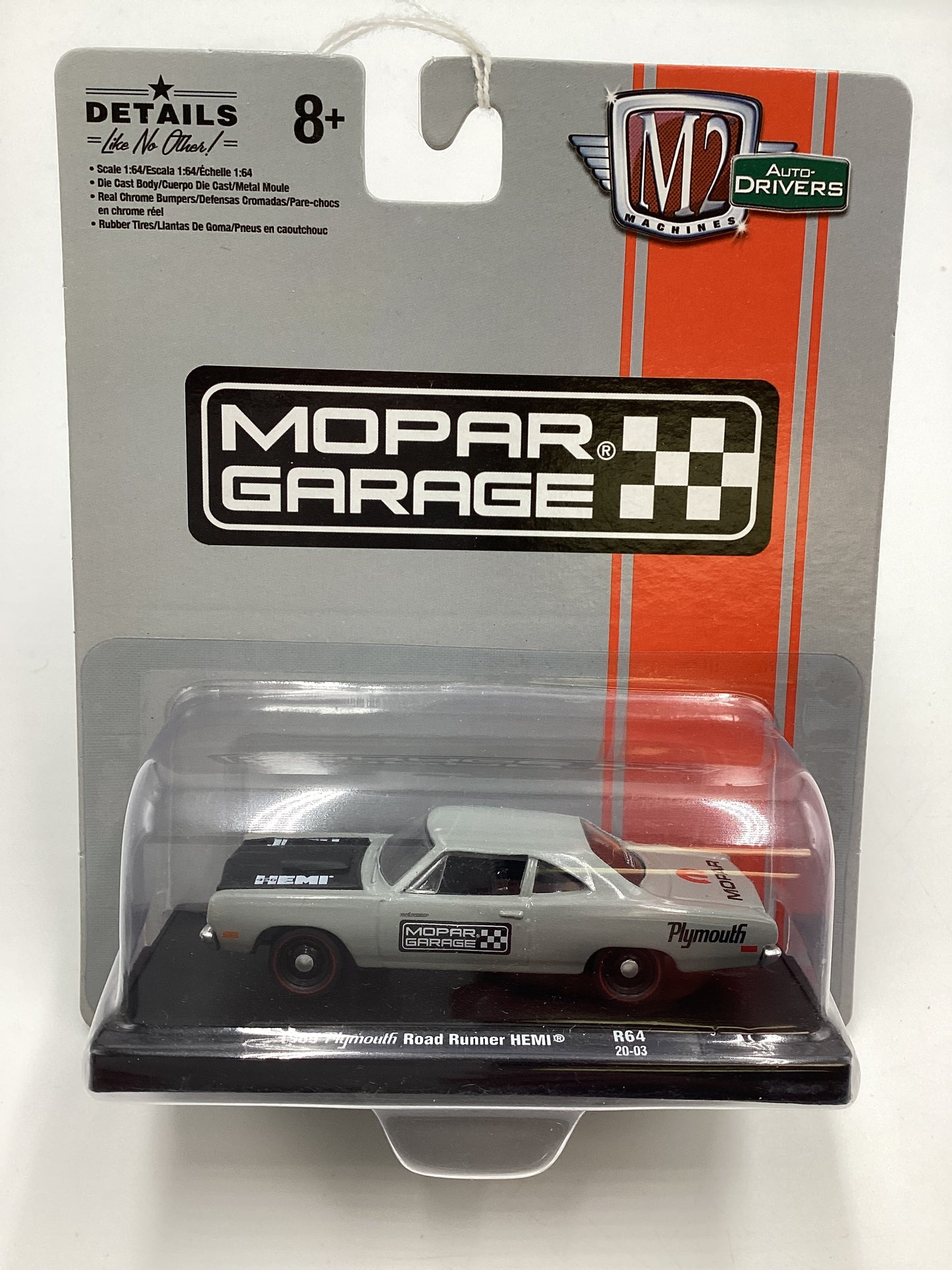 M2 Machines Auto Driver Mopar Garage 1969 Plymouth Road Runner Hemi Grey R64 193A