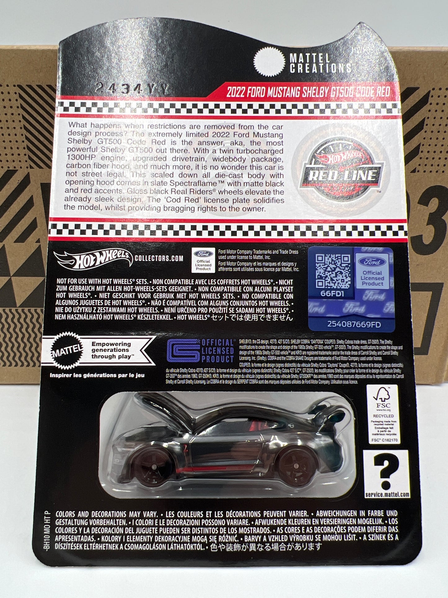 2024 Hot Wheels RLC 2022 Ford Mustang Shelby GT500 Code Red W/Protector and Box