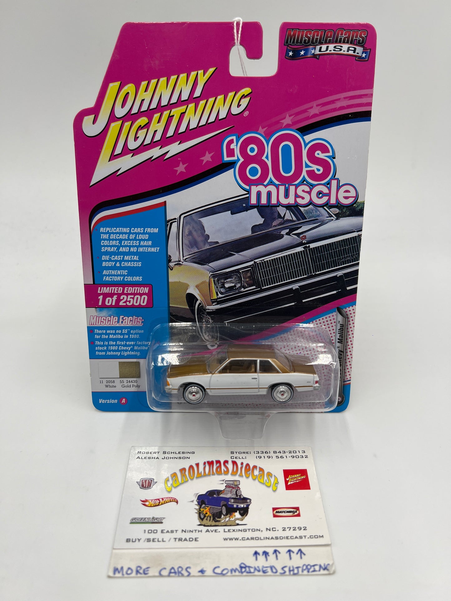 Johnny Lightning 80s Muscle Release 3 Version A 1/2500 1980 Chevy Malibu White/Gold