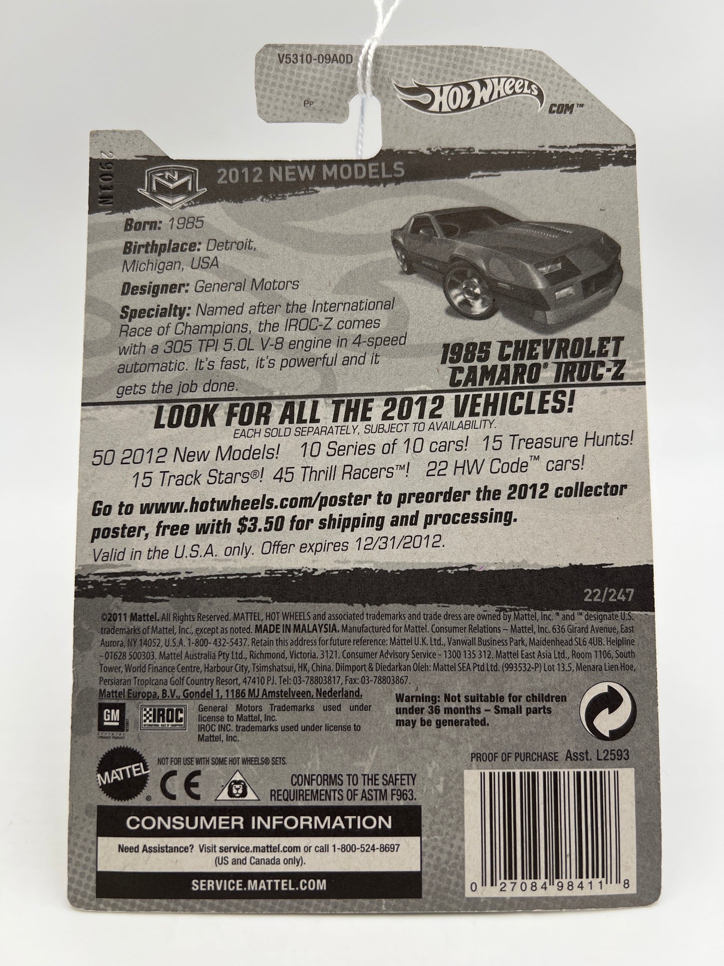 2012 Hot Wheels New Models #22 1985 Chevrolet Camaro IROC-Z Red SR