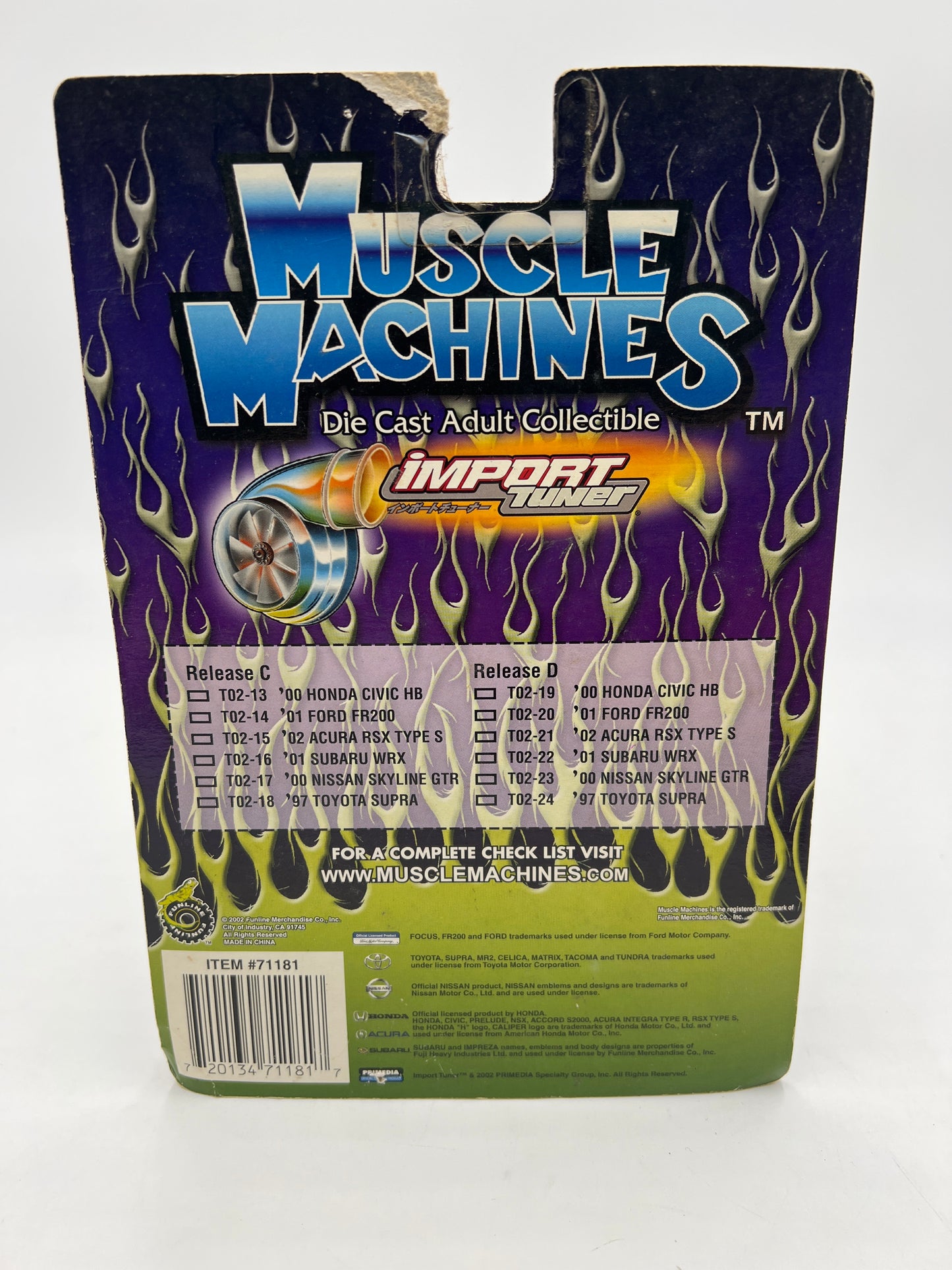 Muscle Machines Import Tuner 02 Acura RSX Type S Green T02-21 J Hook Torn 220G