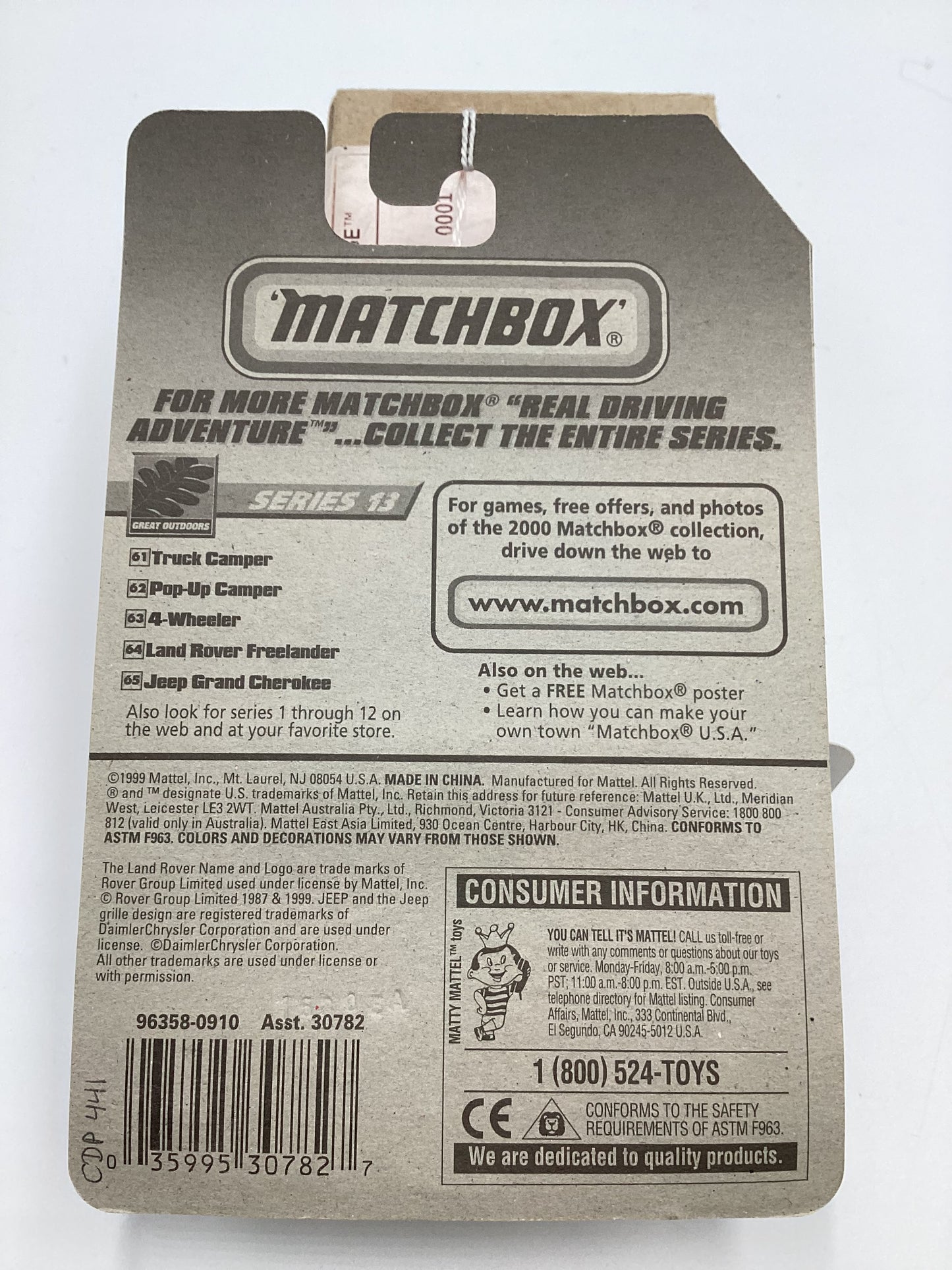 1999 Matchbox #65 Jeep Grand Cherokee Silver W/ Roof Raft 210C