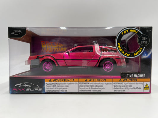 Jada Pink Slips 1/24 Scale CHASE Back To The Future Time Machine DeLorean Pink W/Working Lights