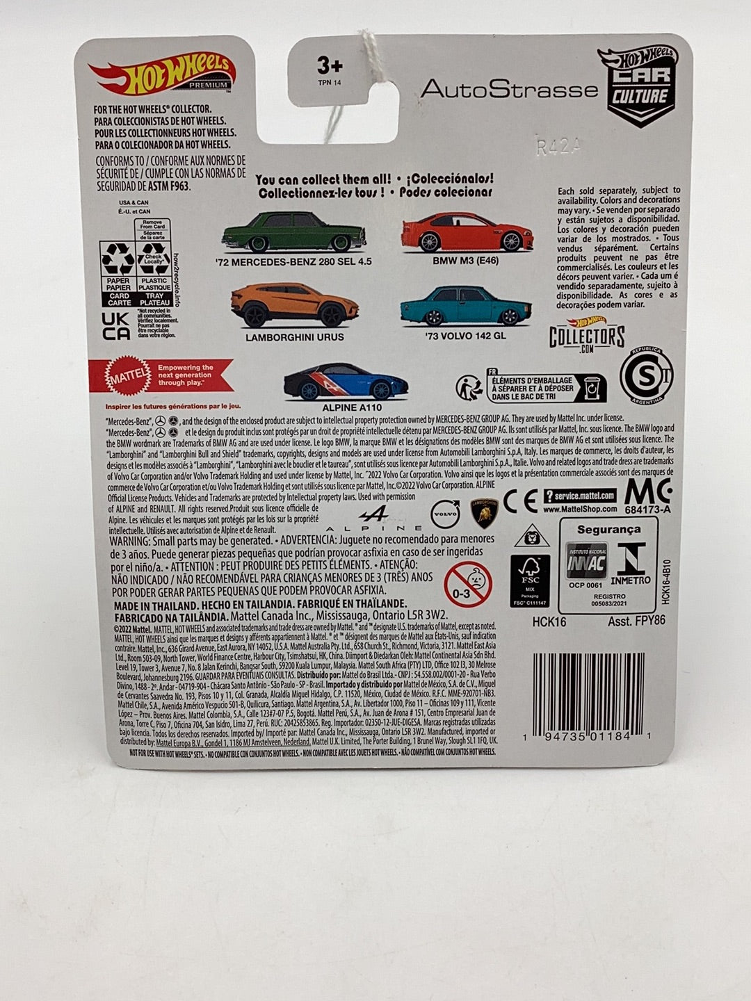 2022 Hot wheels car culture Auto Strasse Lamborghini Urus 3/5 254E