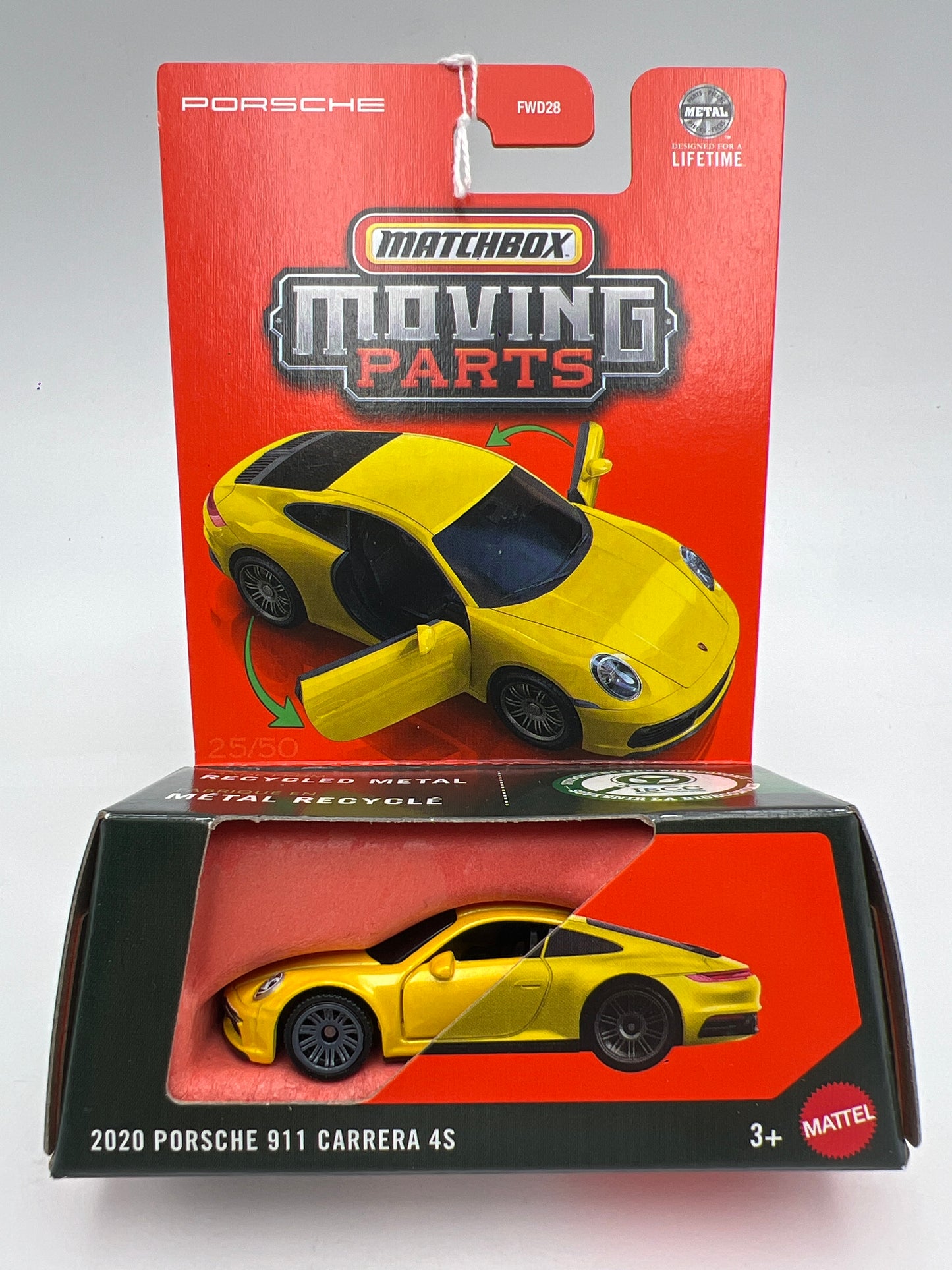 Matchbox Moving Parts #25 2020 Porsche 911 Carrera 4S Yellow 169H