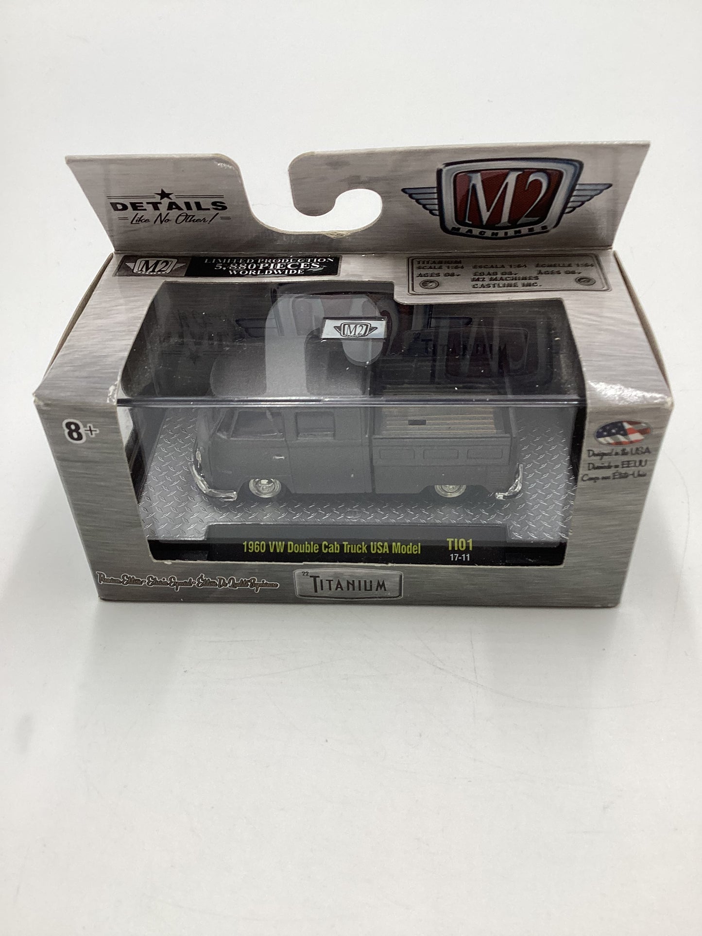 M2 Machines Titanium 1/5880 1960 VW Double Cab truck USA Model Gray Tl01