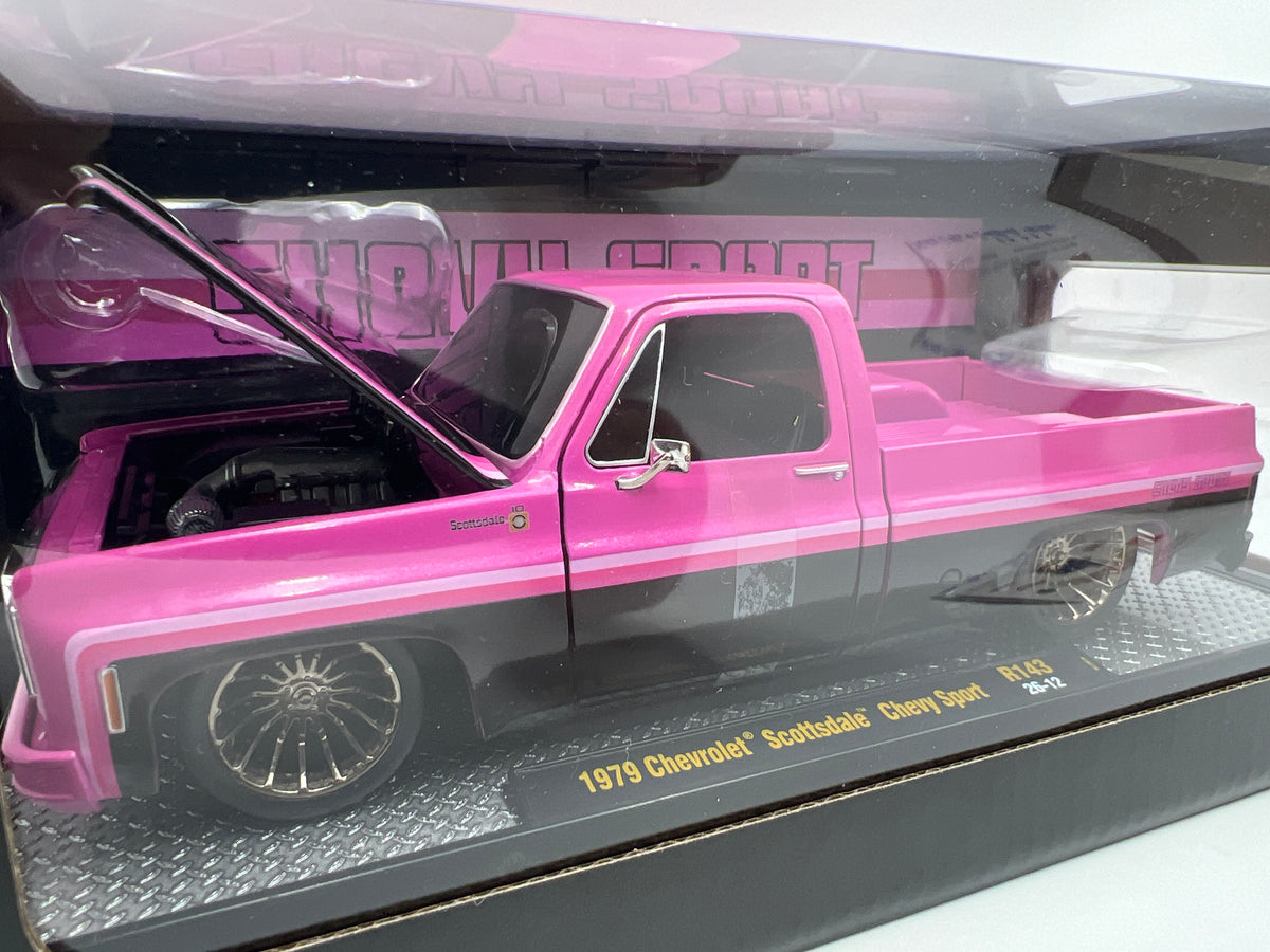 2026 M2 Machines 1/24 R143 1979 Chevrolet Scottsdale Chevy Sport Pink/Black