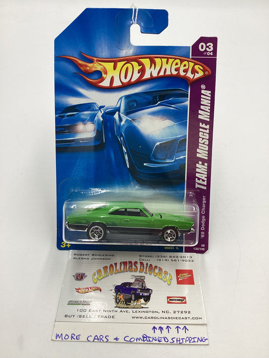 2008 Hot Wheels HW Team Muscle Mania #135 69 Dodge Charger Green opening hood 46E