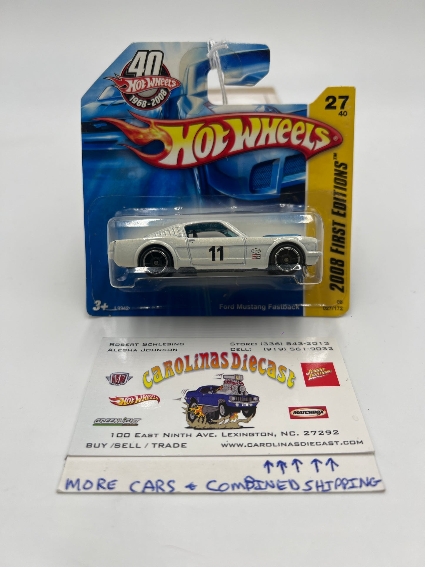 2008 Hot Wheels New Models #27 Ford Mustang Fastback White Short Card 25E