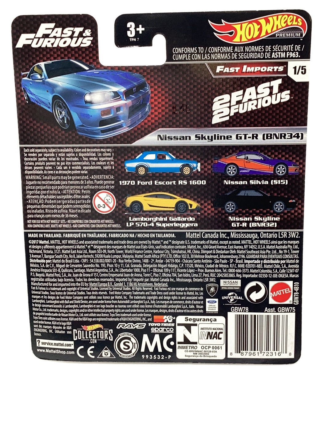 Hot Wheels fast and furious fast imports #1 nissan skyline gt-R bnr34 with protector