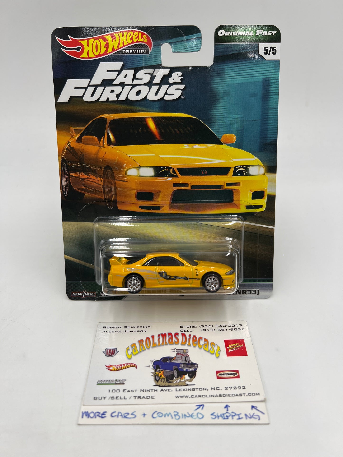 Hot Wheels Fast & Furious Original Fast #5 Nissan Skyline GT-R BCNR33 Yellow W/Protector