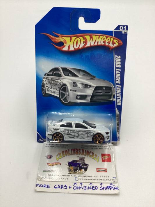 2009 Hot wheels #127 2008 Lancer Evolution Walmart exclusive FTE White with protector