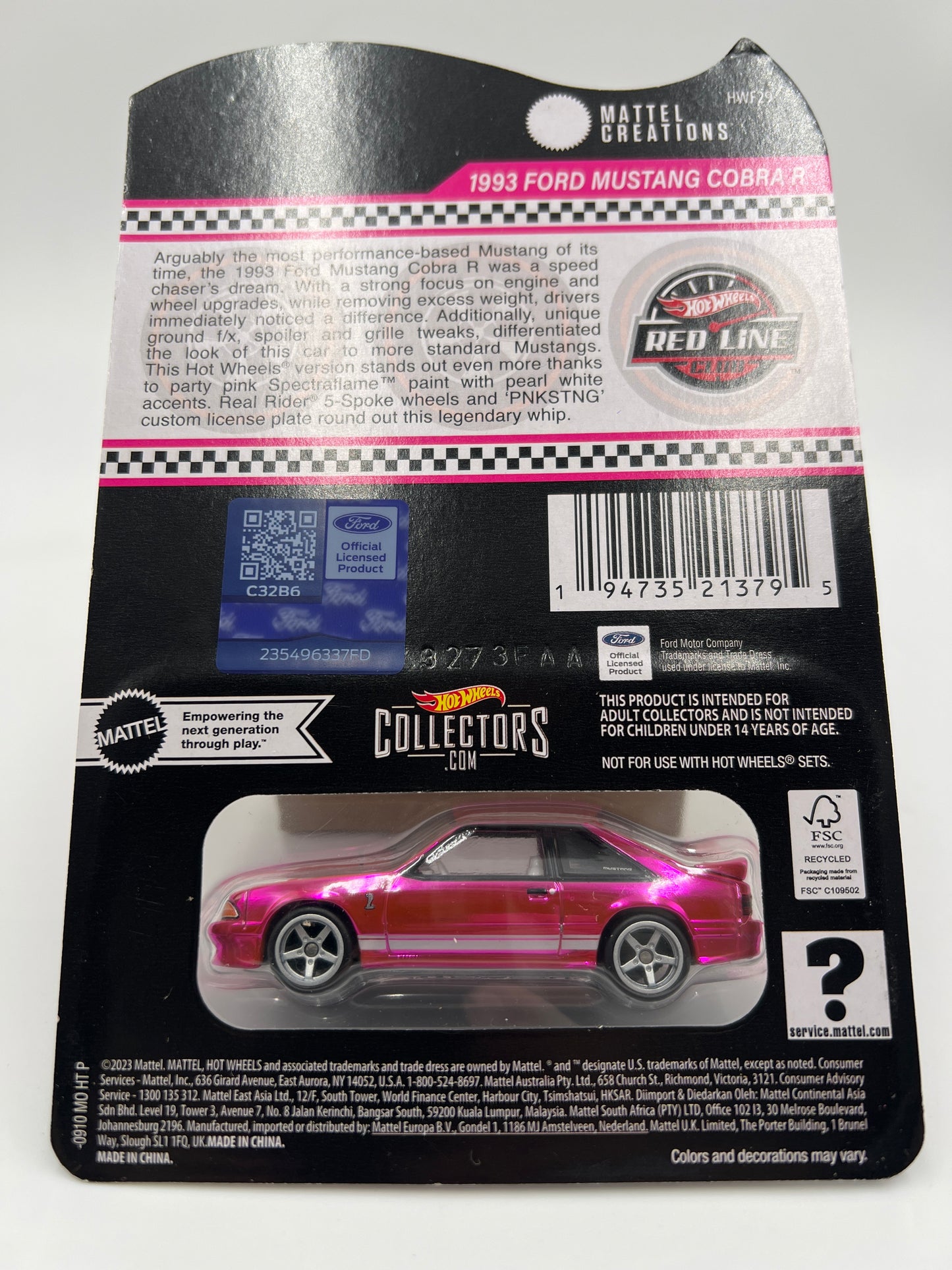 2024 Hot Wheels RLC Club Exclusive Pink 1993 Ford Mustang Cobra W/Protector