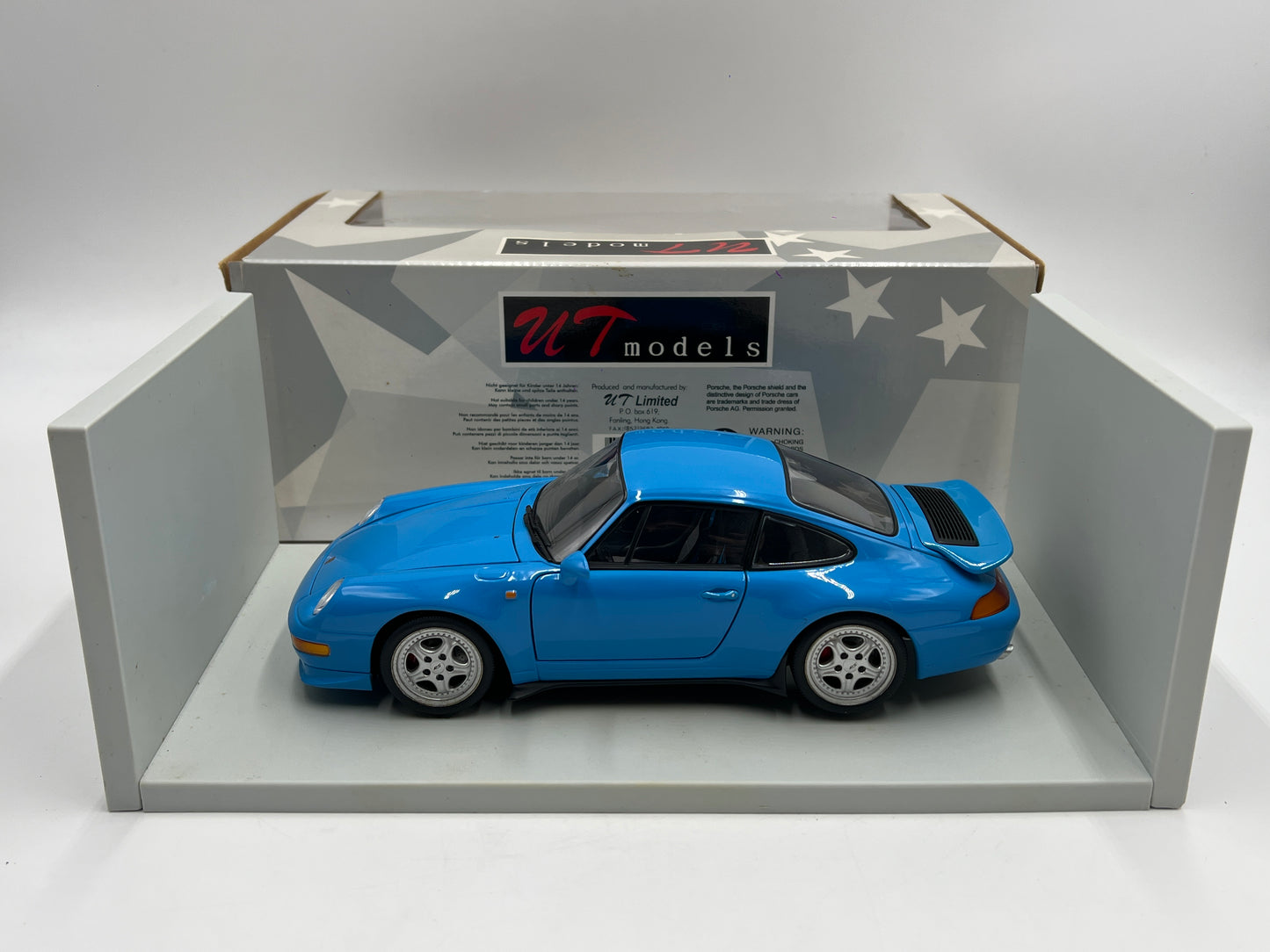 UT Models 1/18 Scale Rare Color Porsche 911 Carrera RS 993 Riviera Blue W/Box VHTF Box Not Perfect