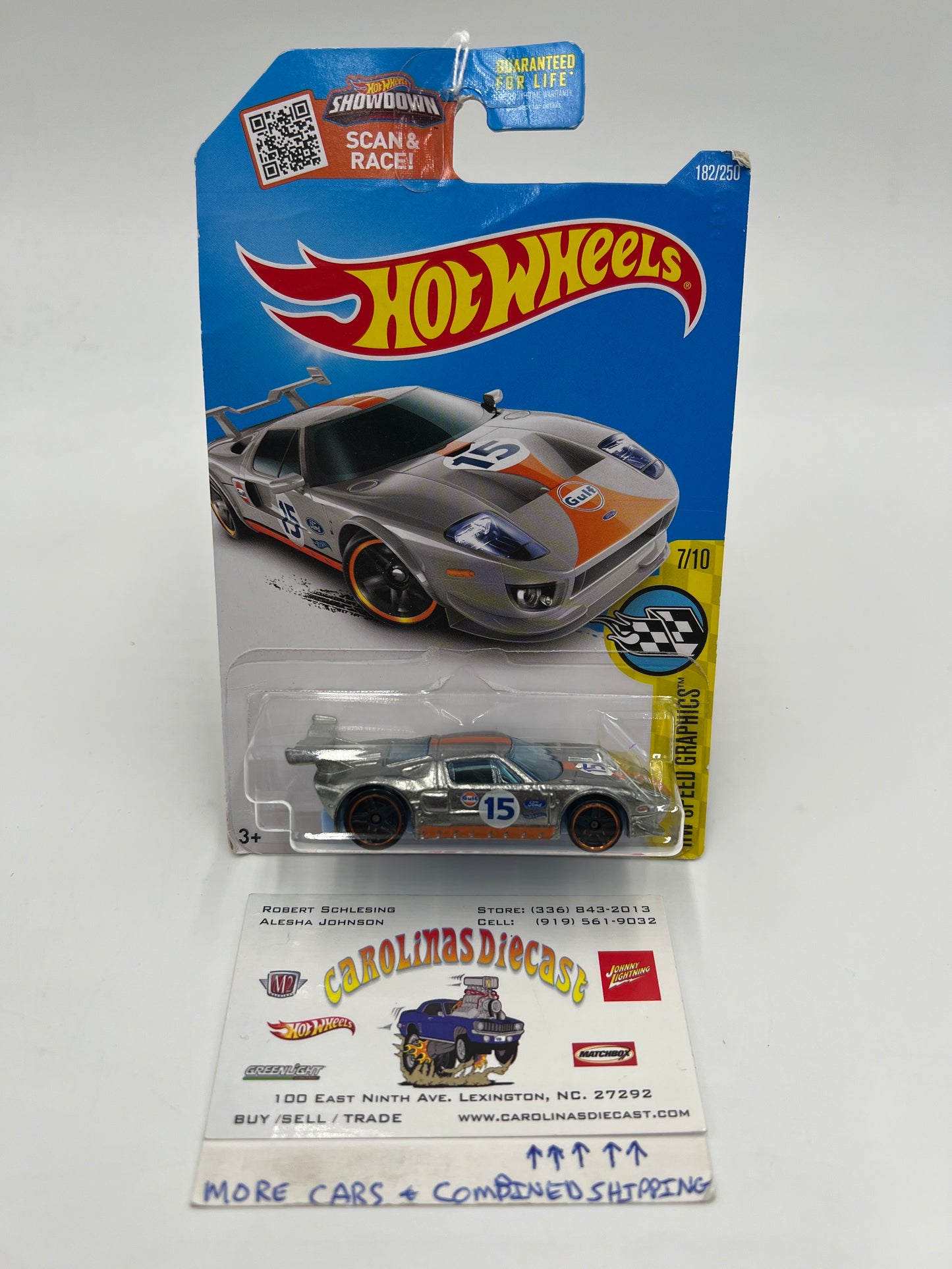 2016 Hot Wheels Walmart Exclusive Zamac #182 Ford GT Gulf Bad Card 145C
