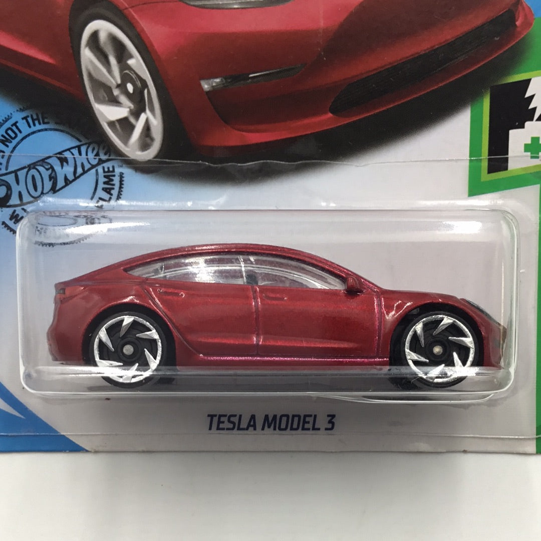 2019 Hot Wheels #174 Tesla Model 3 Red Y2