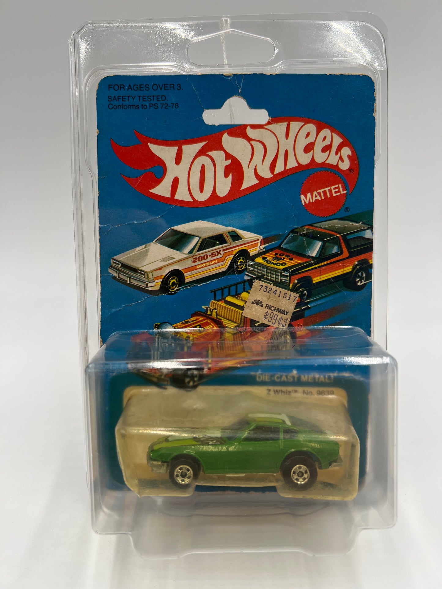 1981 Hot Wheels Blackwall #9639 Z-Whiz Green On Card W/Protector Bad Card