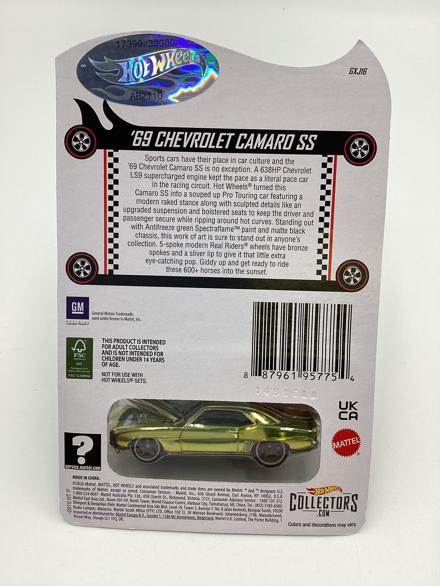 2021 Hot Wheels RLC #17399/30000 69 Chevrolet Camaro SS Antifreeze