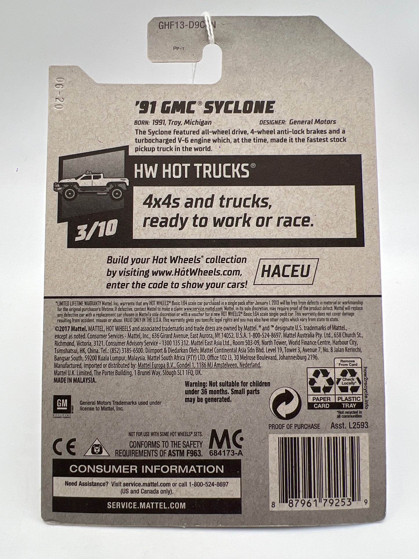 2020 Hot Wheels Hot Trucks #150 91 GMC Syclone Red 42C