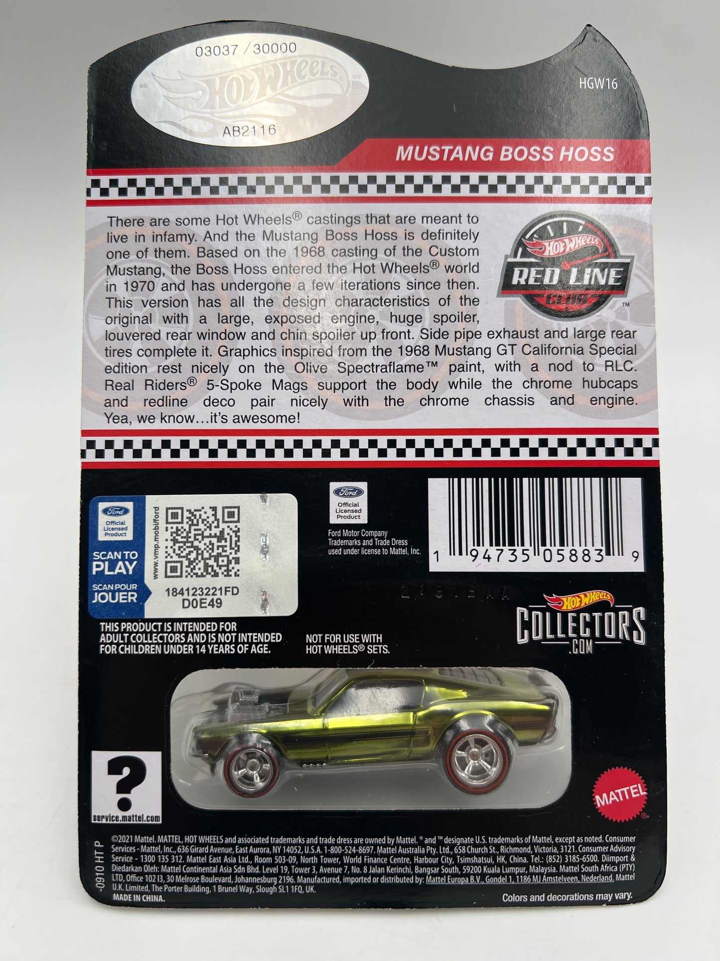2022 Hot Wheels RLC Mustang Boss Hoss Green W/Protector