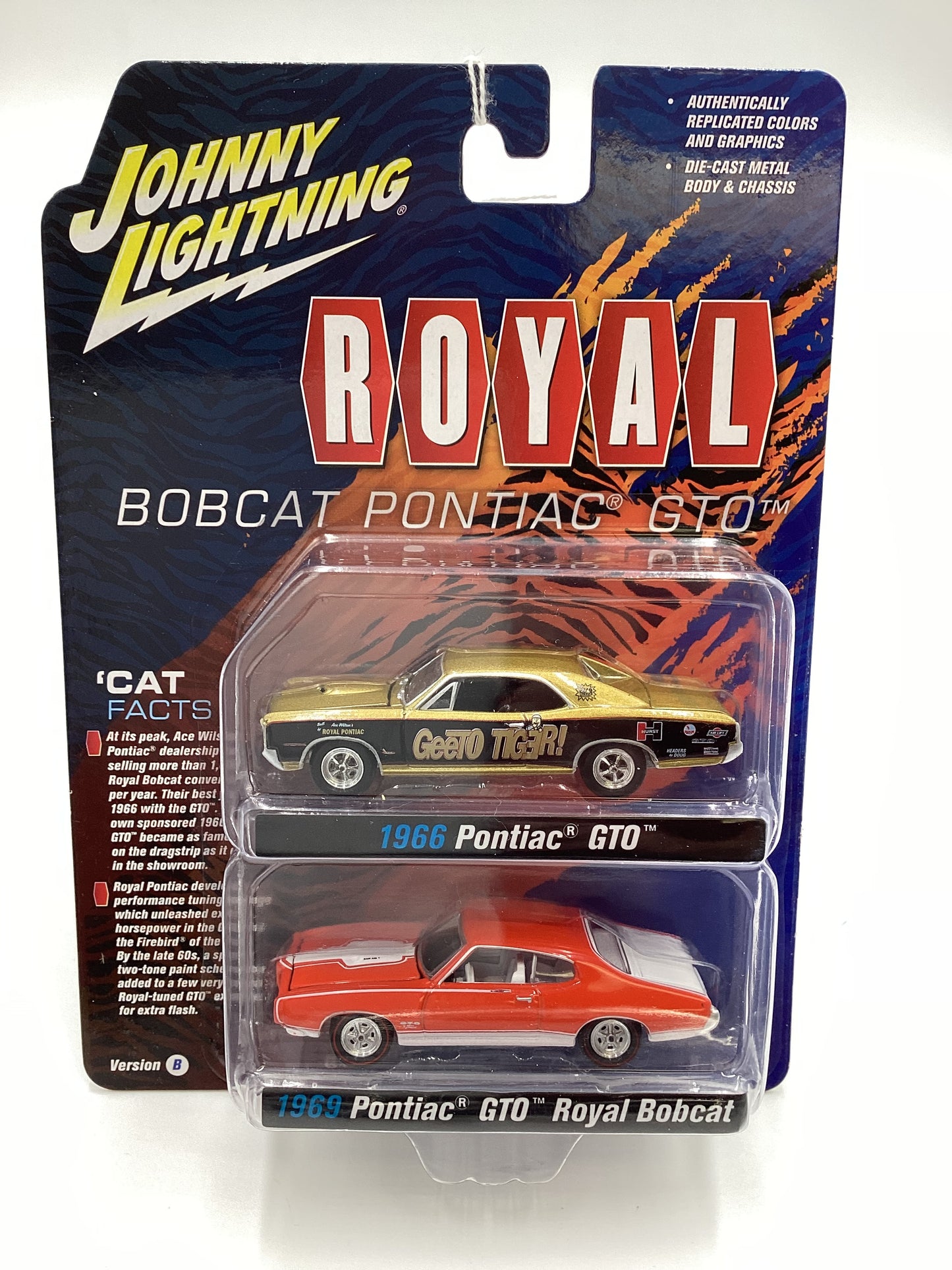 Johnny Lightning Royal Bobcat Pontiac GTO Release 2 Version B 1966 Pontiac GTO Gold/ Black 1969 Pontiac GTO Royal Bobcat Orange 231D