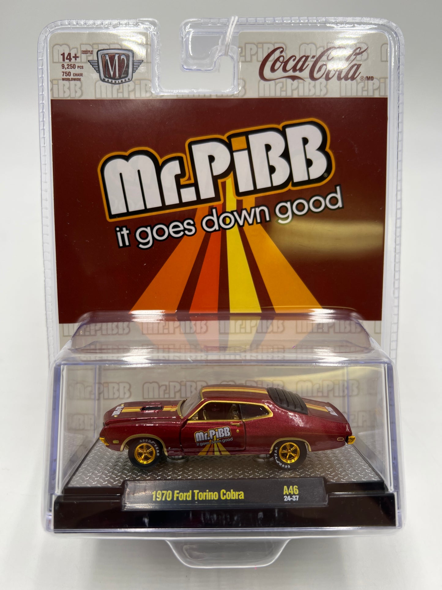 2024 M2 Machines Coca Cola Mr. Pibb 1970 Ford Torino Cobra Brown CHASE A46