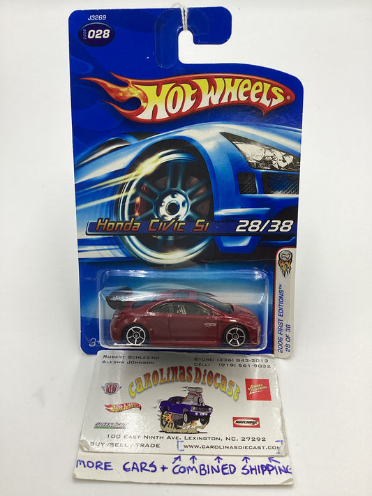 2006 Hot wheels #028 Honda Civic Si Red OH5 Chrome Wheels SR