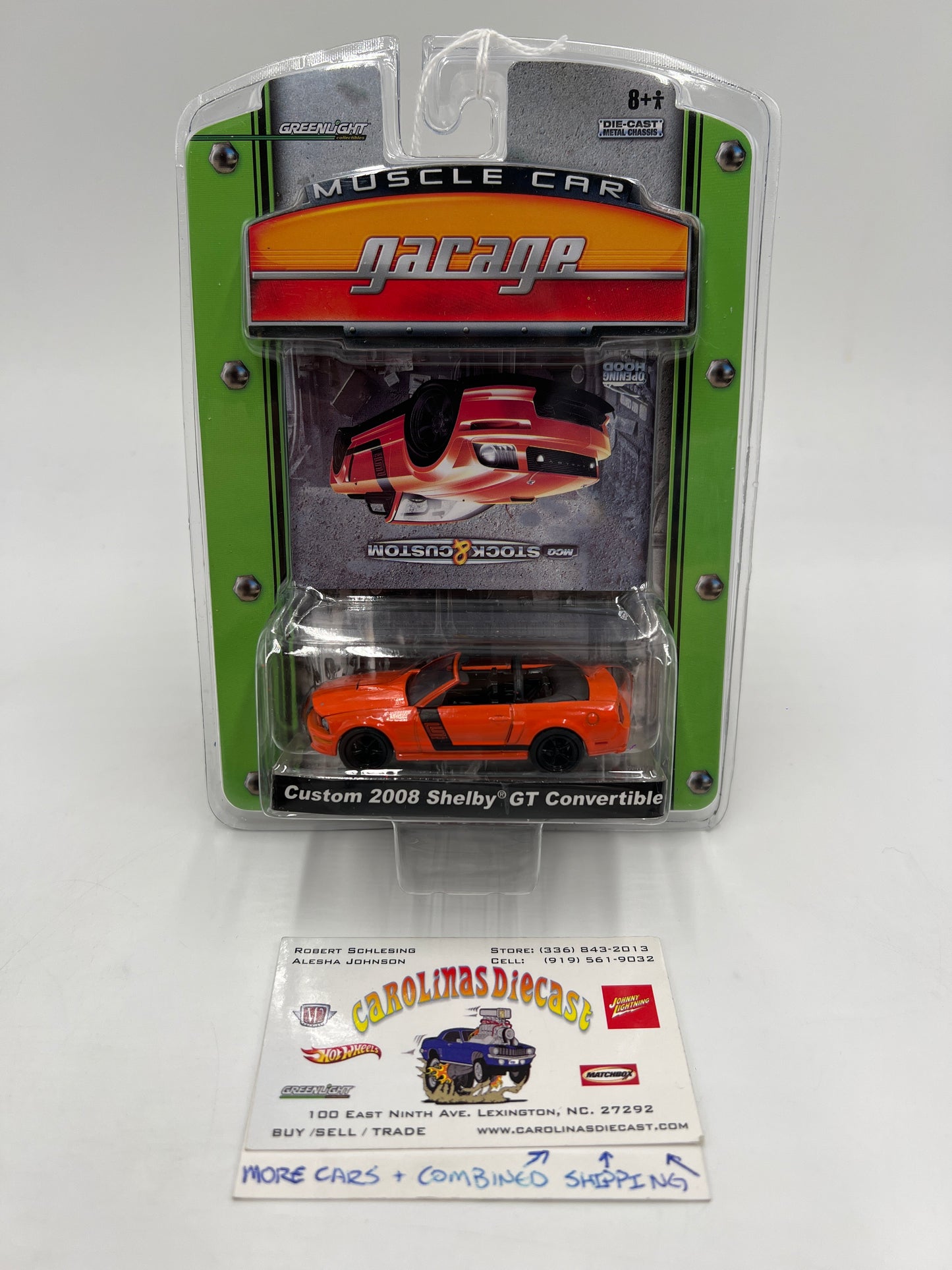 Greenlight Muscle Car Garage Series 6 2008 Shelby GT Convertible Orange Upside Down Card 176C