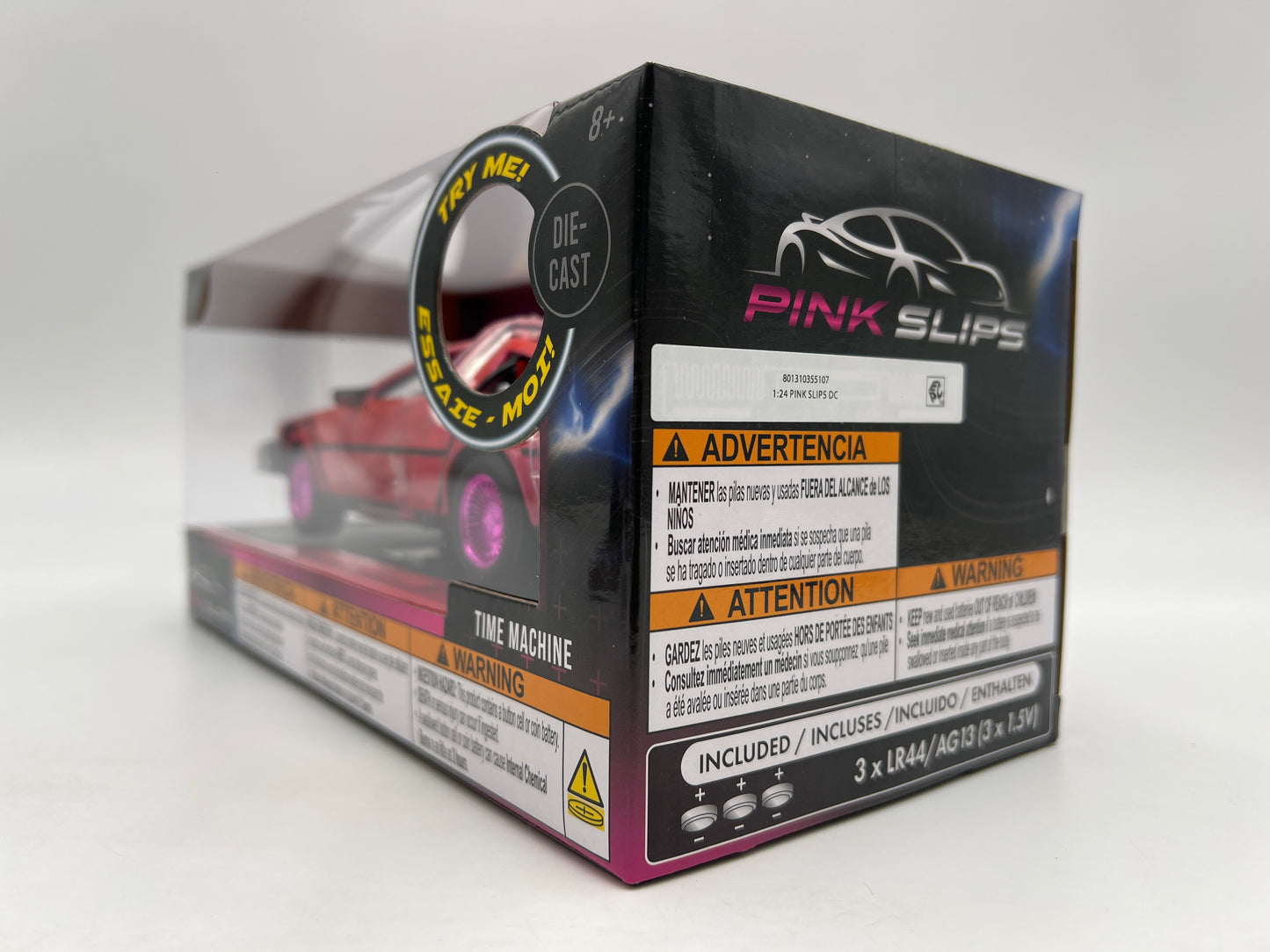 Jada Pink Slips 1/24 Scale CHASE Back To The Future Time Machine DeLorean Pink W/Working Lights